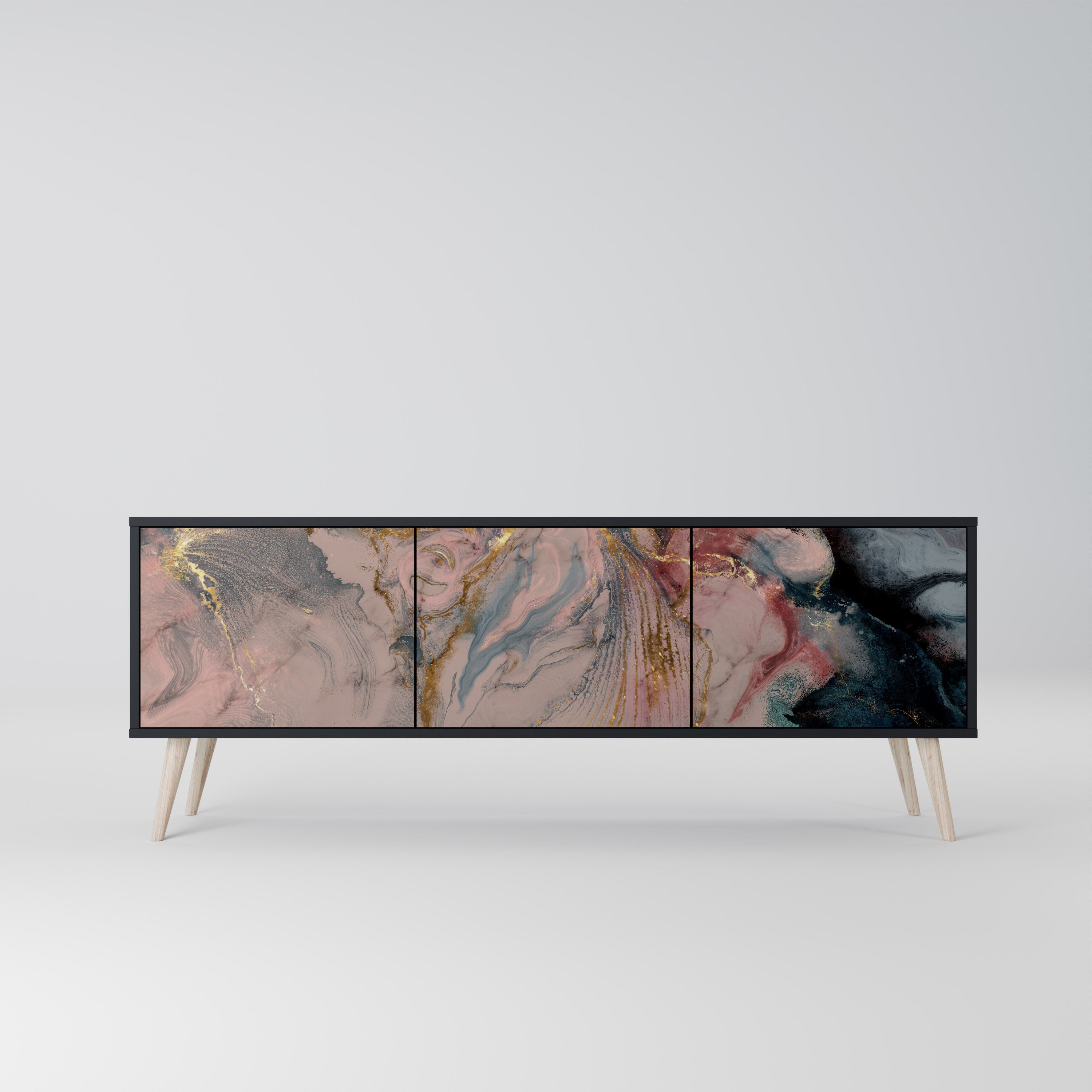 GILDED SWIRLS 3-Door TV Stand in Black Finish