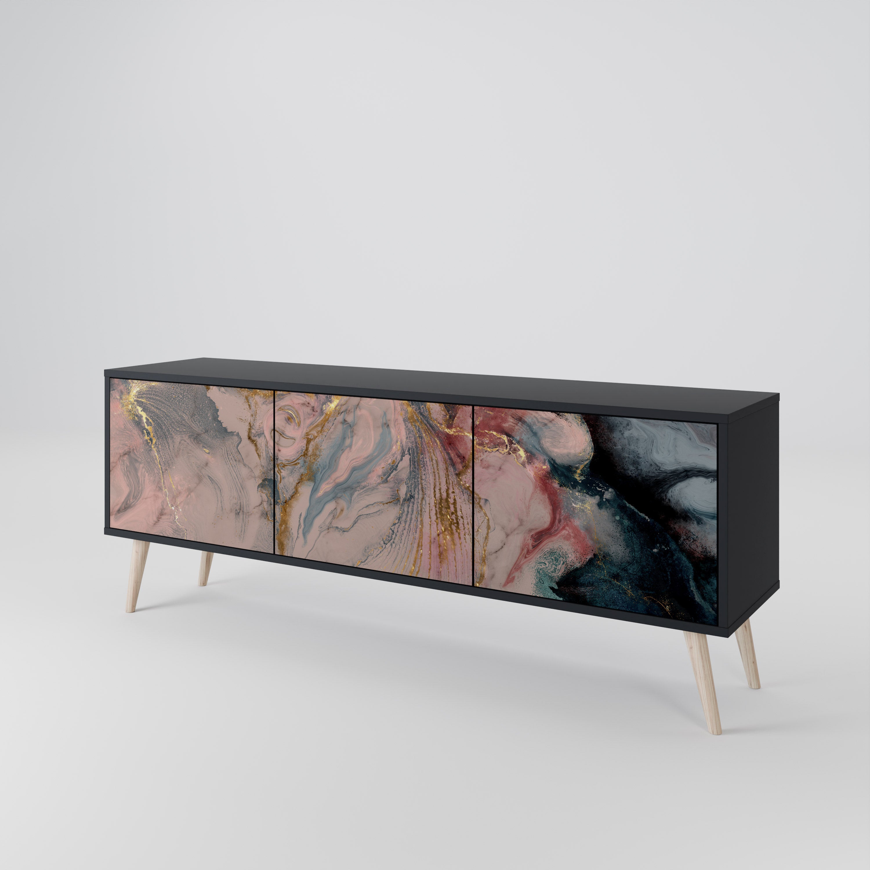 GILDED SWIRLS 3-Door TV Stand in Black Finish