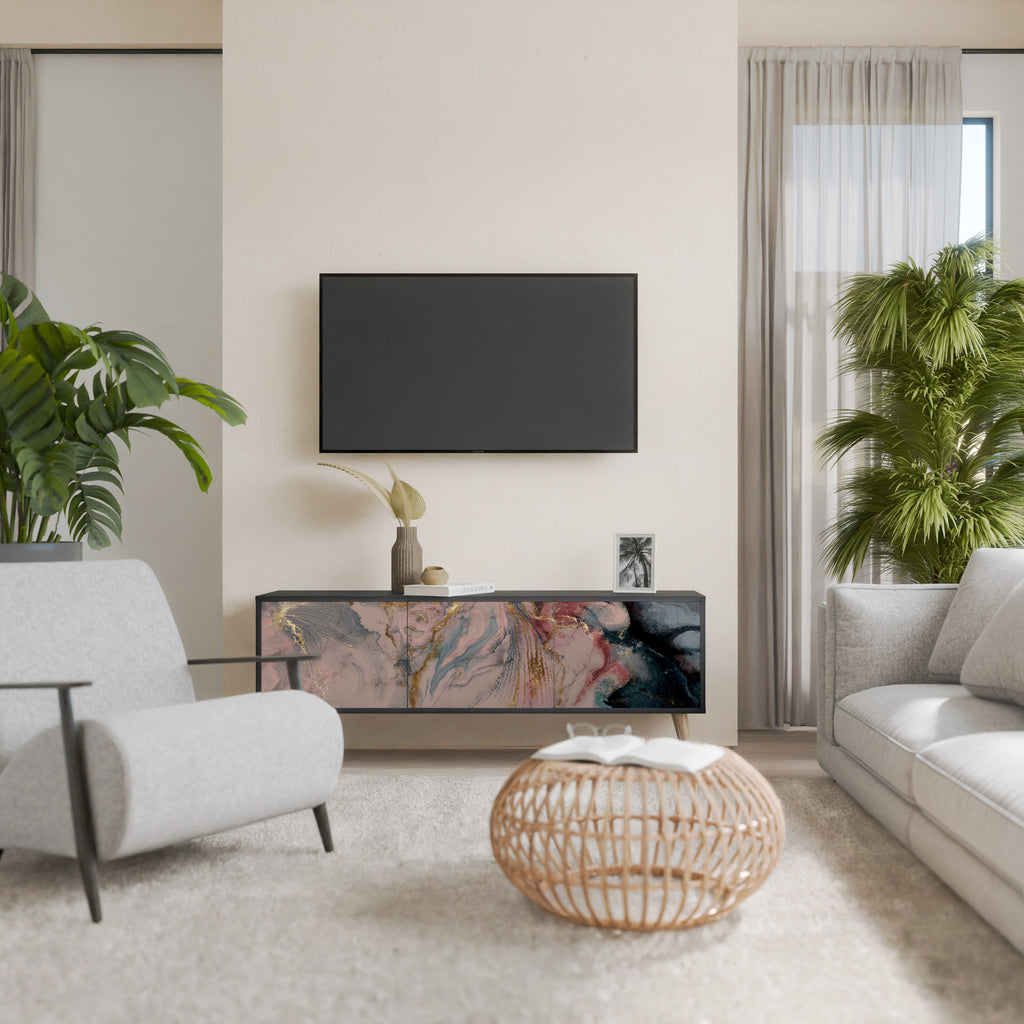 GILDED SWIRLS 3-Door TV Stand in Black Finish