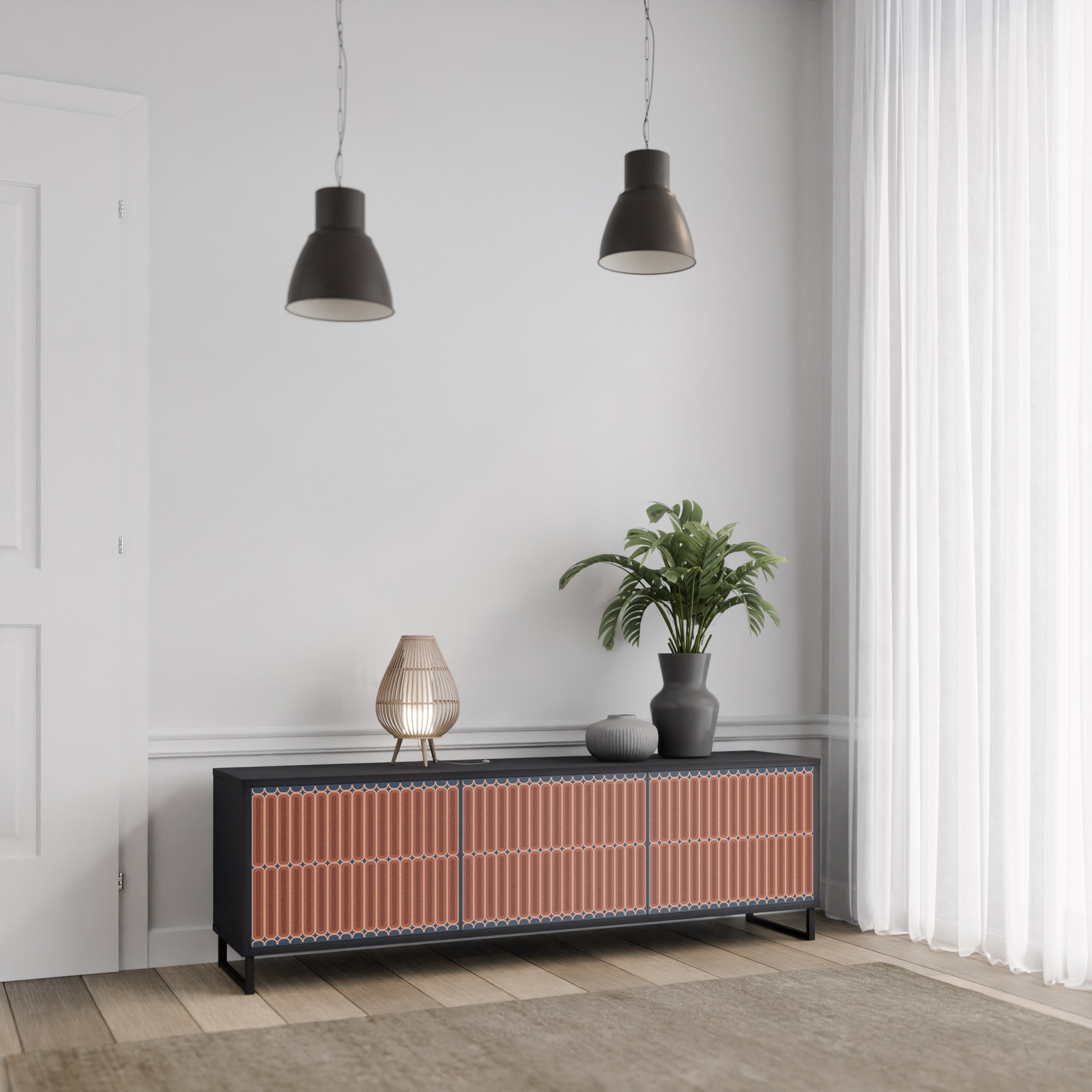 HYPNOTIC GATE 3-Door TV Stand in Black Finish
