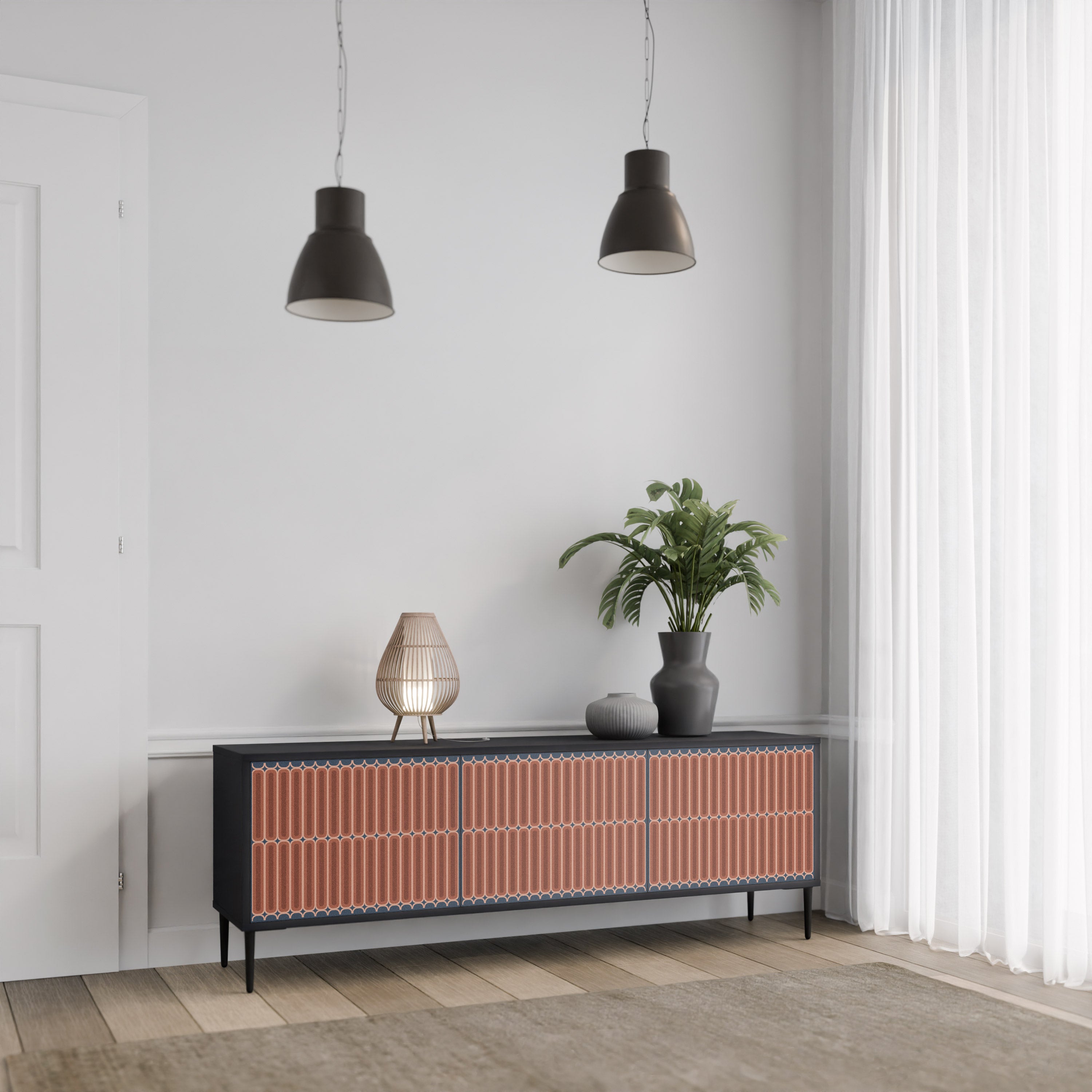 HYPNOTIC GATE 3-Door TV Stand in Black Finish