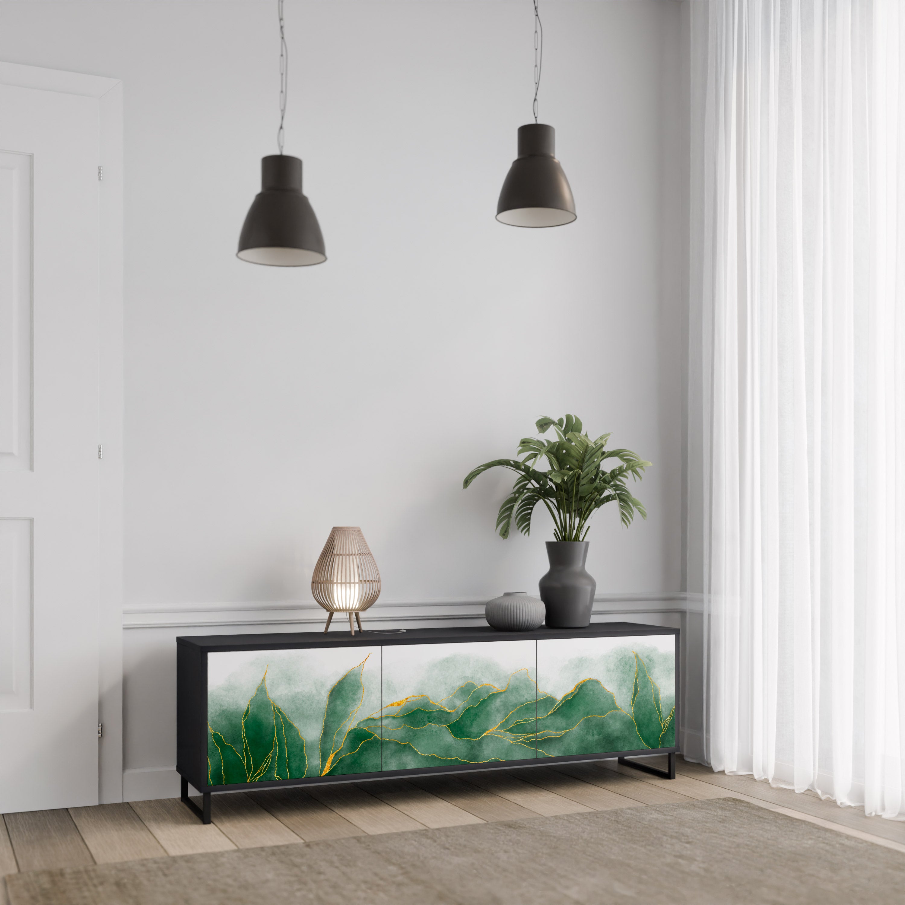 EXPENSIVE NATURE 3-Door TV Stand in Black Finish