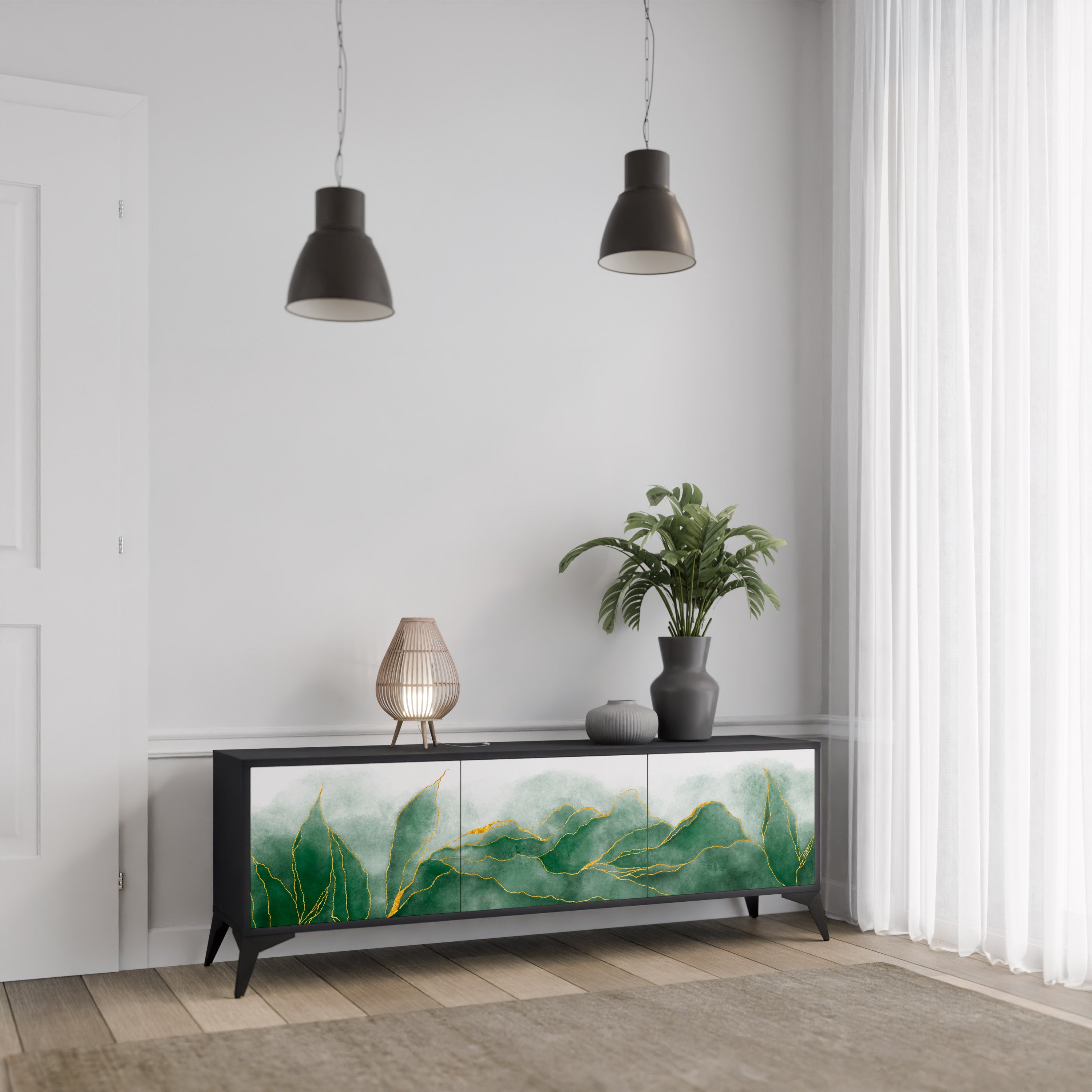 EXPENSIVE NATURE 3-Door TV Stand in Black Finish