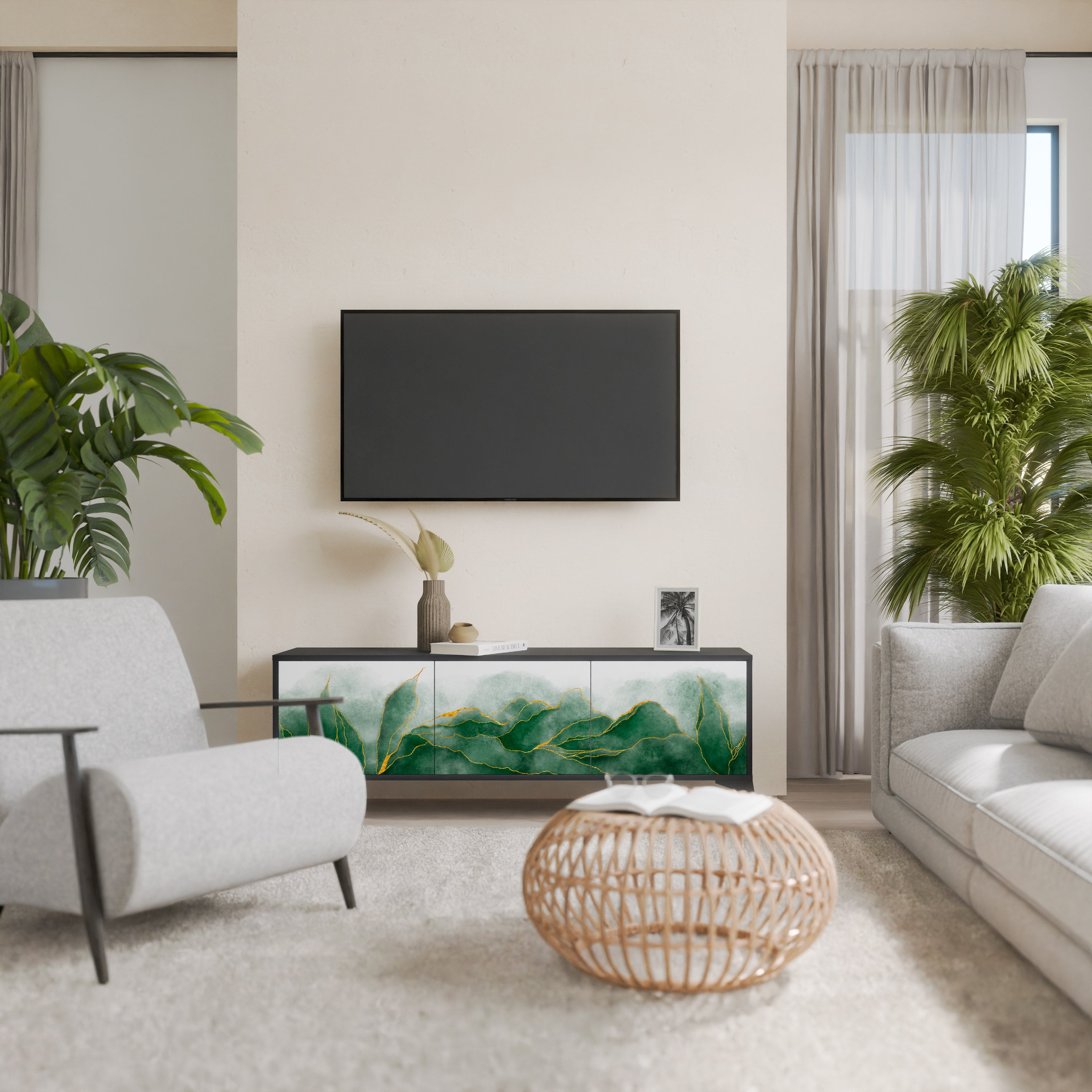 EXPENSIVE NATURE 3-Door TV Stand in Black Finish