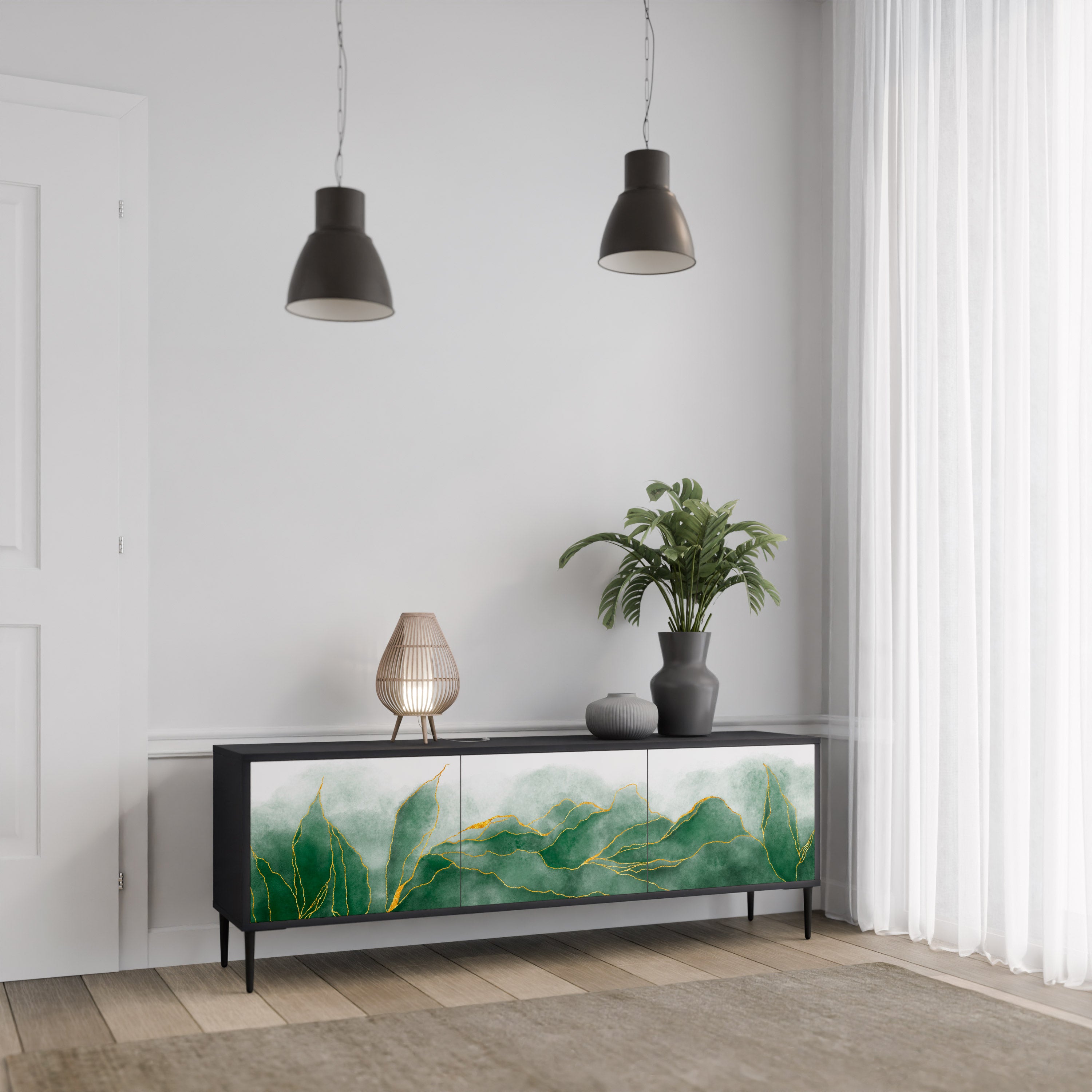 EXPENSIVE NATURE 3-Door TV Stand in Black Finish