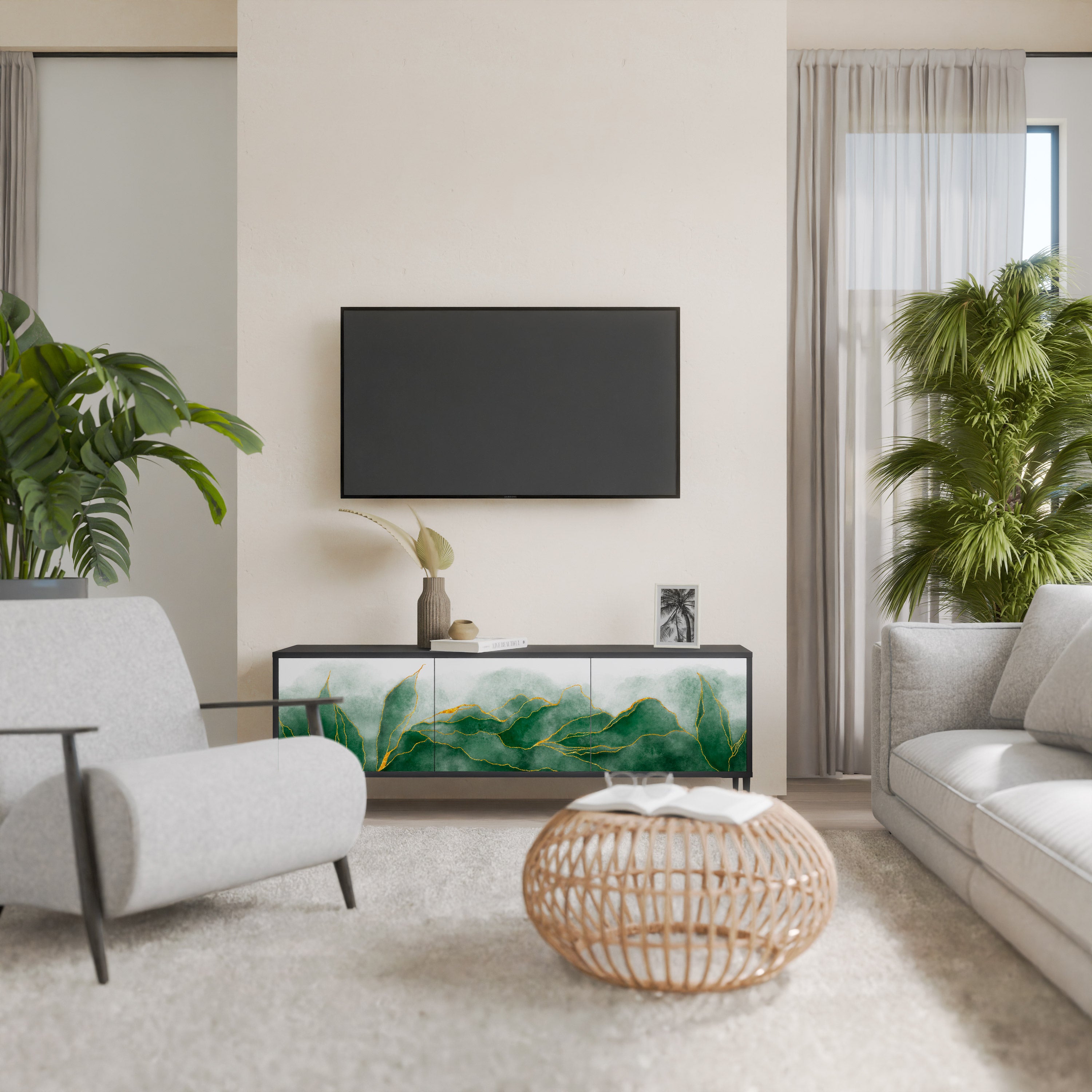 EXPENSIVE NATURE 3-Door TV Stand in Black Finish