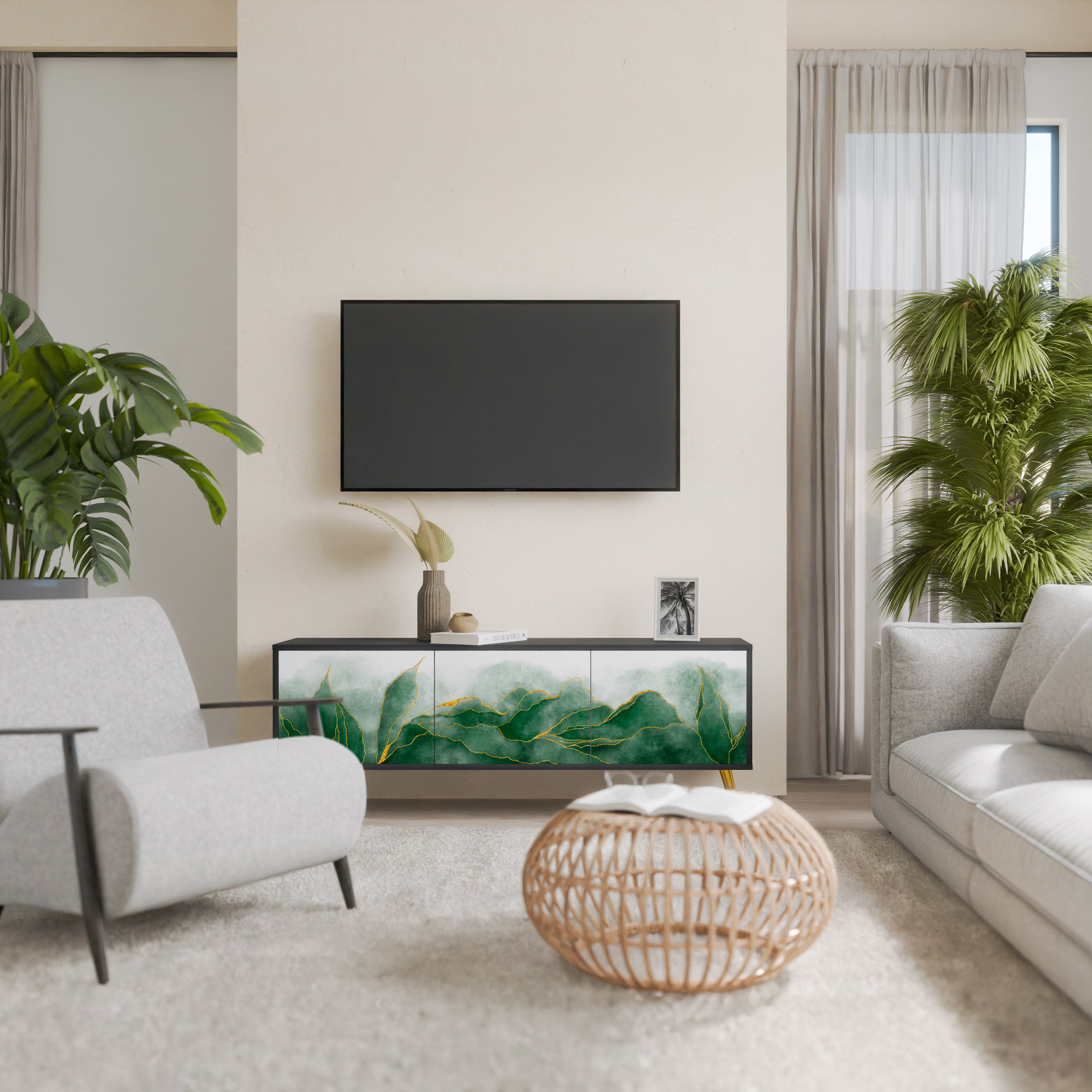 EXPENSIVE NATURE 3-Door TV Stand in Black Finish