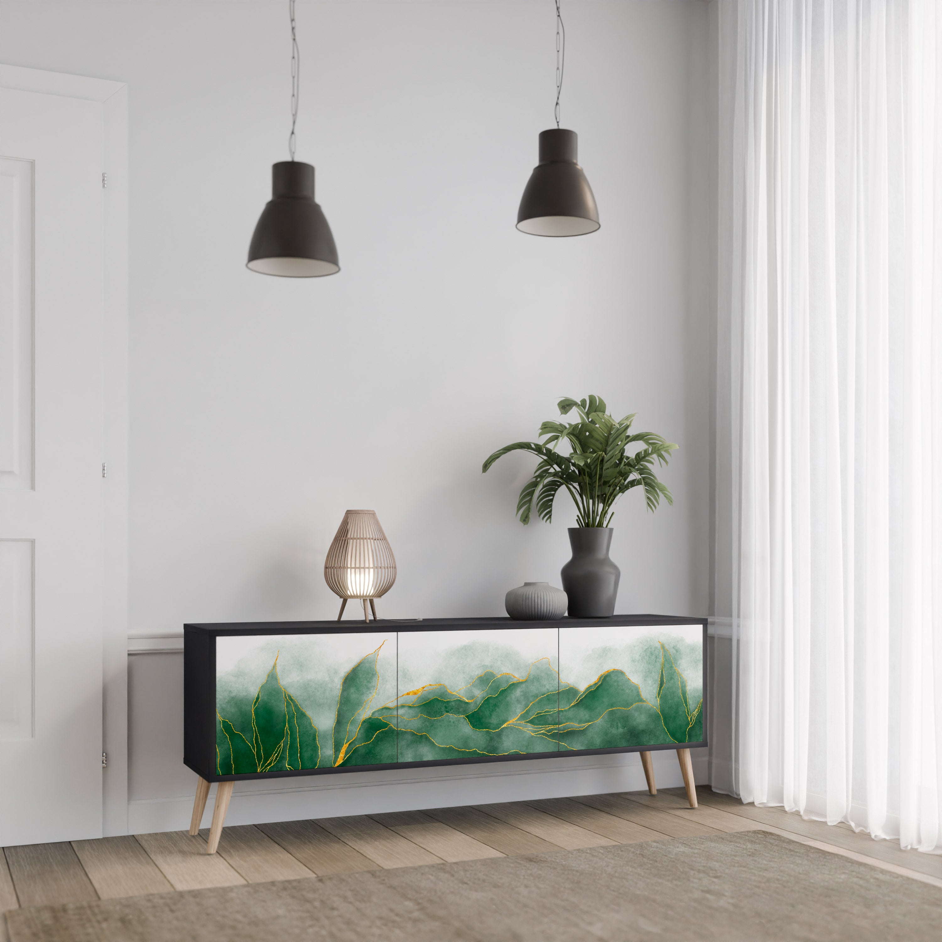 EXPENSIVE NATURE 3-Door TV Stand in Black Finish