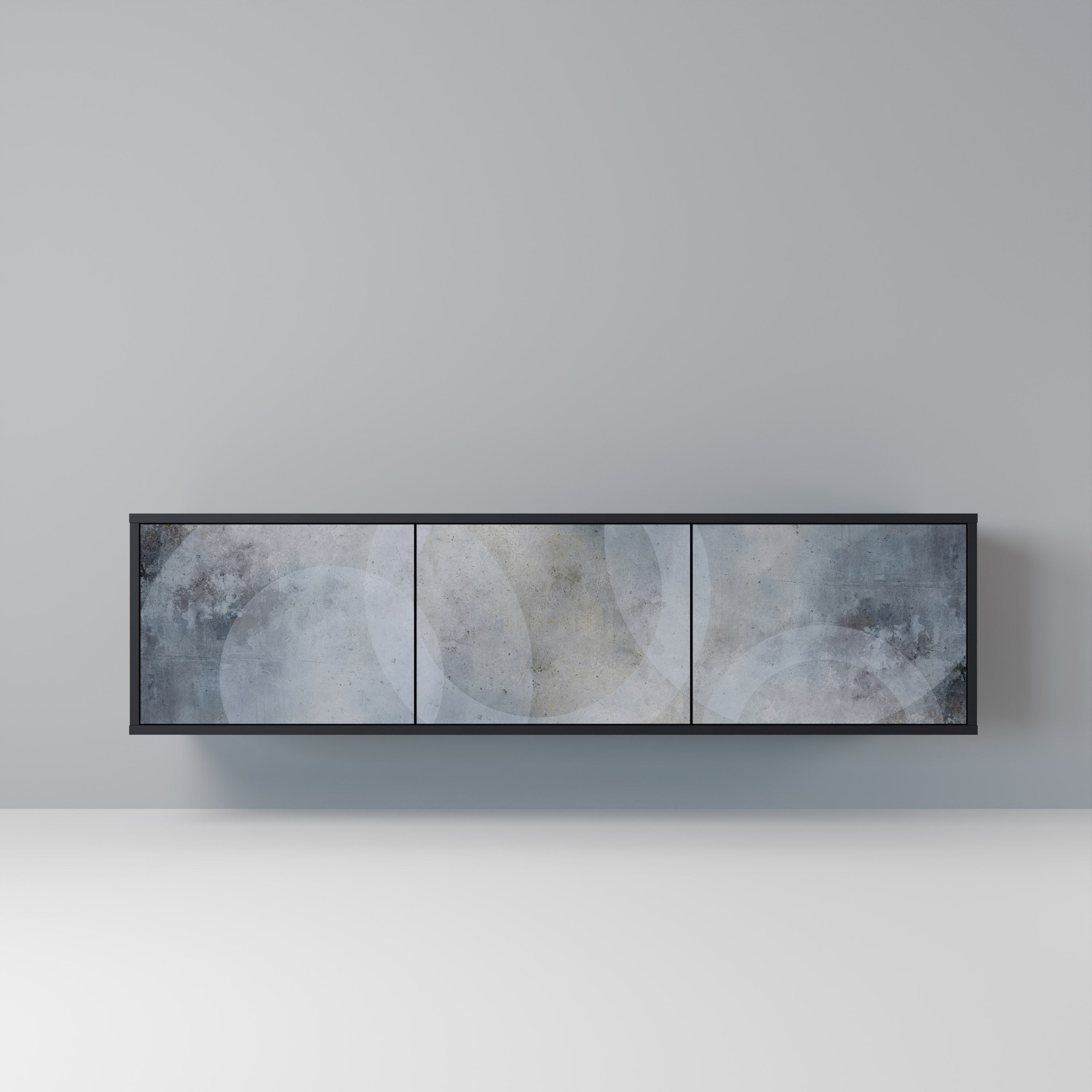 MUTED ARC 3-Door TV Stand in Black Finish