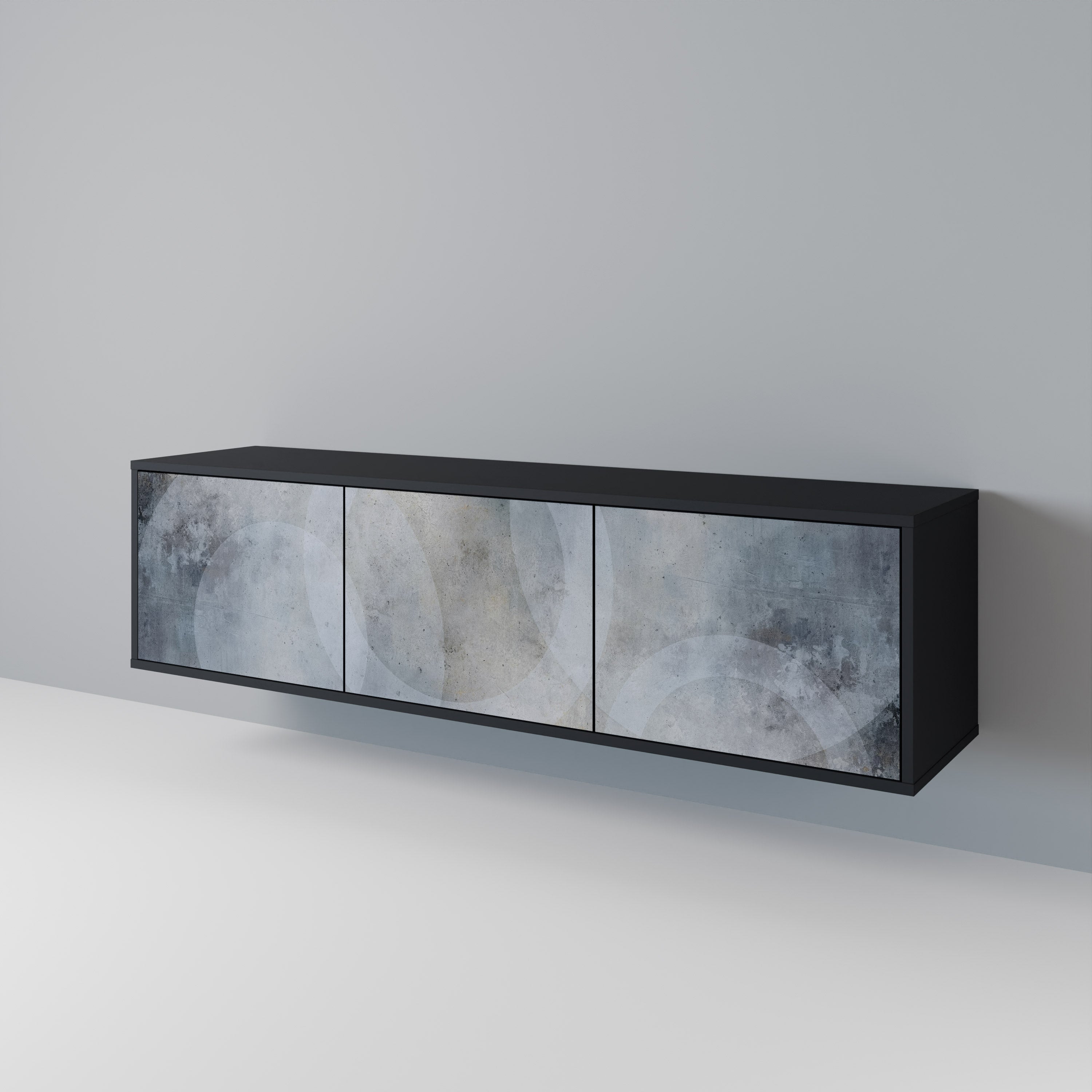 MUTED ARC 3-Door TV Stand in Black Finish