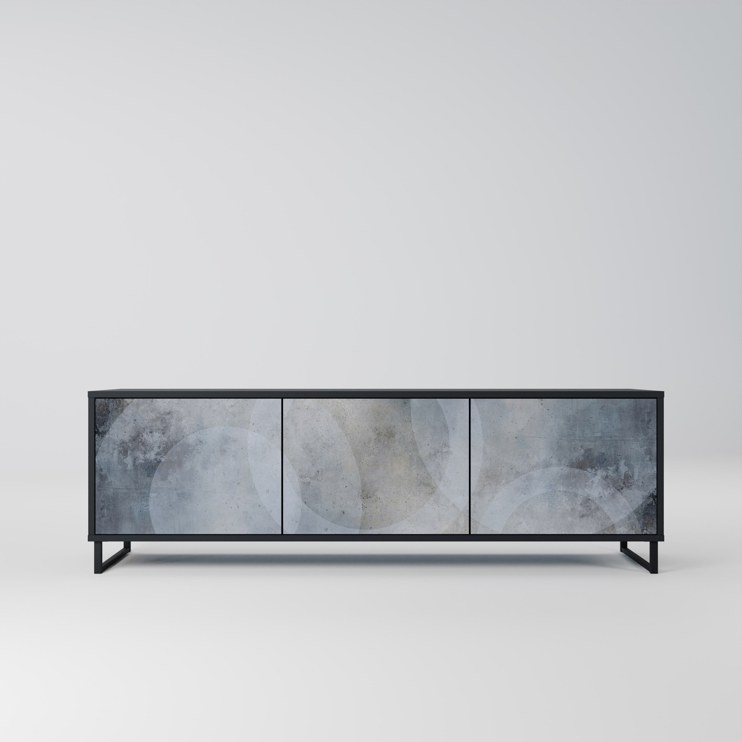 MUTED ARC 3-Door TV Stand in Black Finish