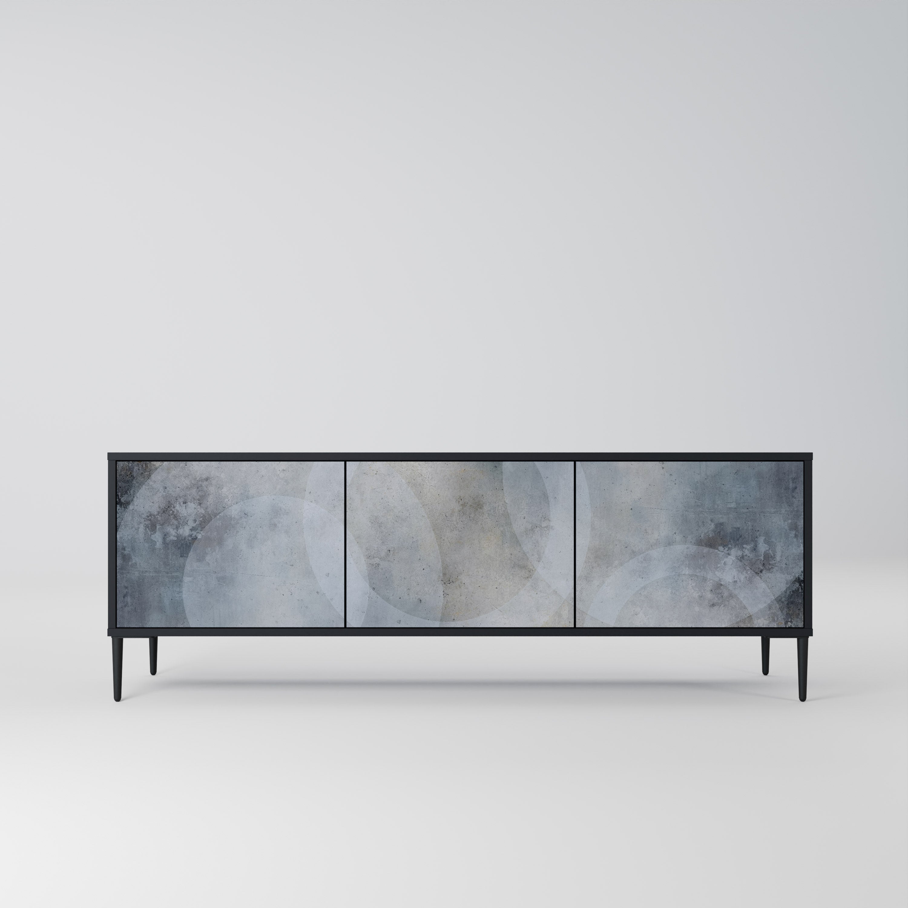 MUTED ARC 3-Door TV Stand in Black Finish