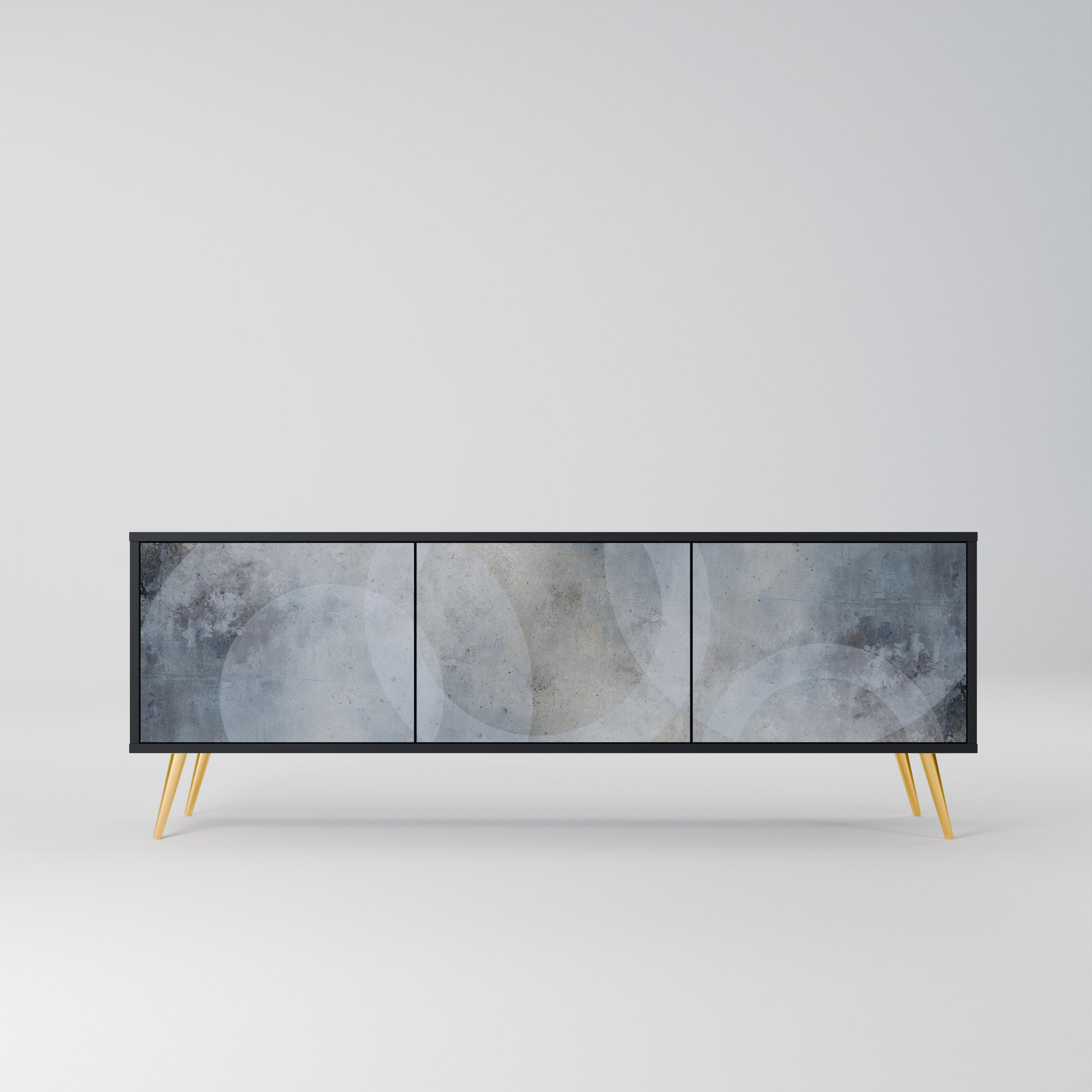 MUTED ARC 3-Door TV Stand in Black Finish