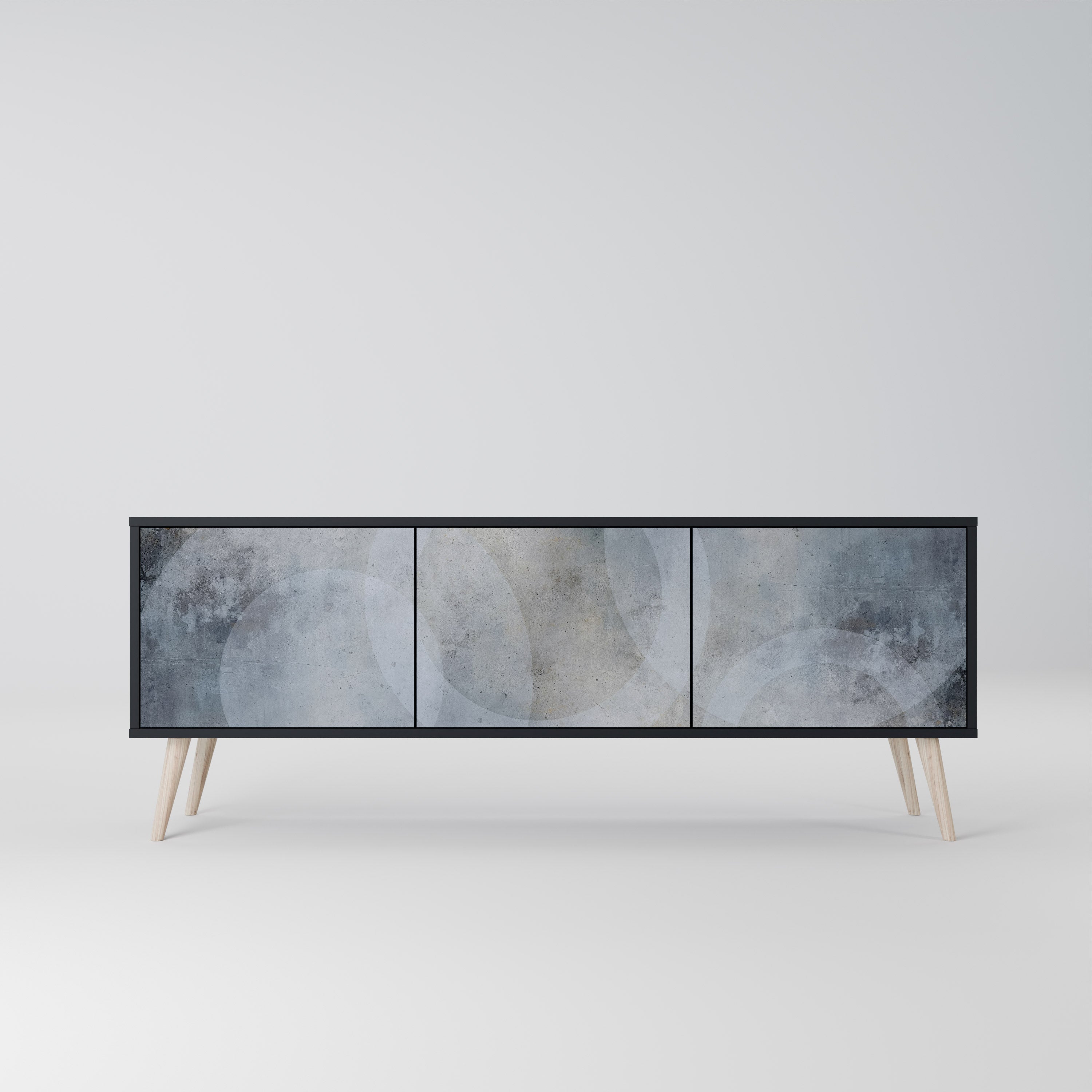 MUTED ARC 3-Door TV Stand in Black Finish