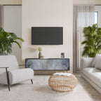 MUTED ARC 3-Door TV Stand in Black Finish