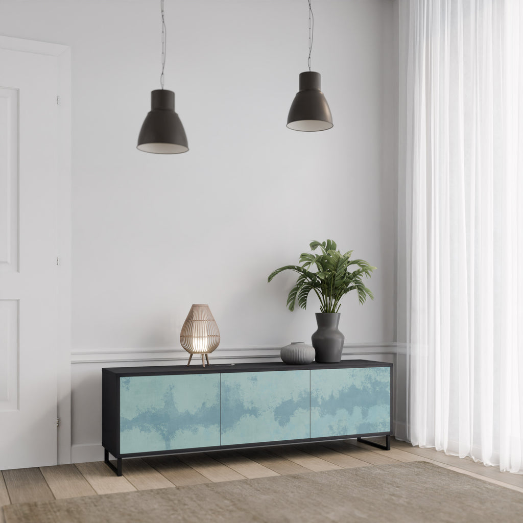 SKY WASH 3-Door TV Stand in Black Finish