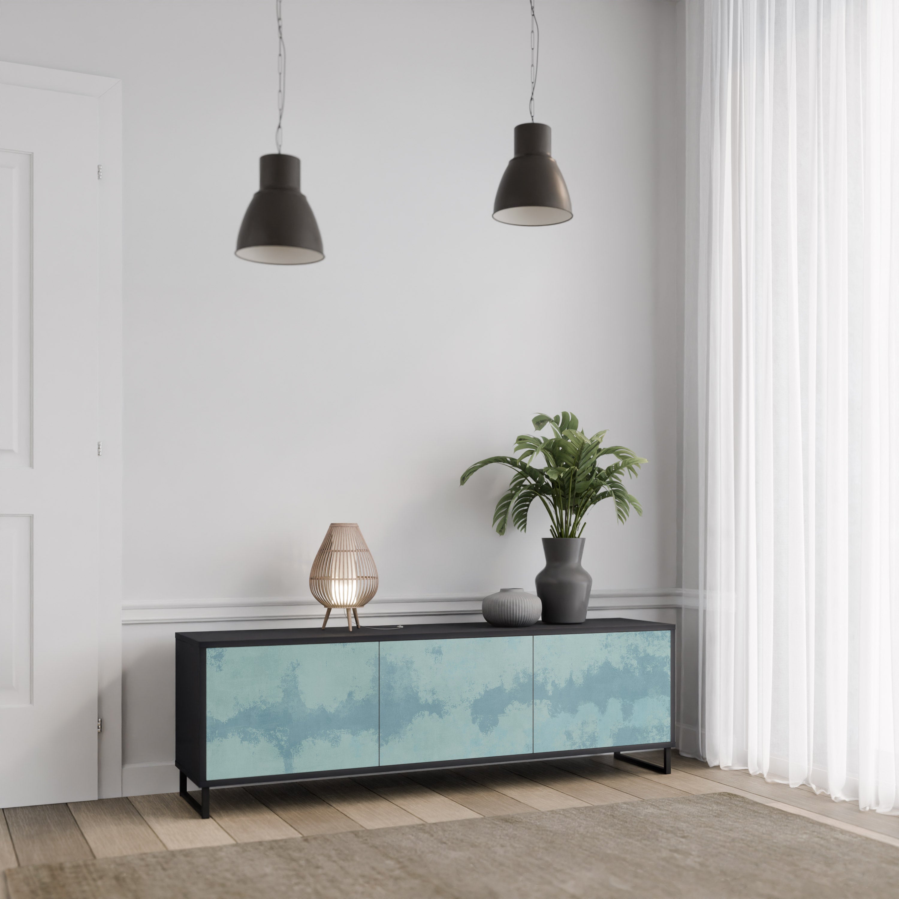 SKY WASH 3-Door TV Stand in Black Finish