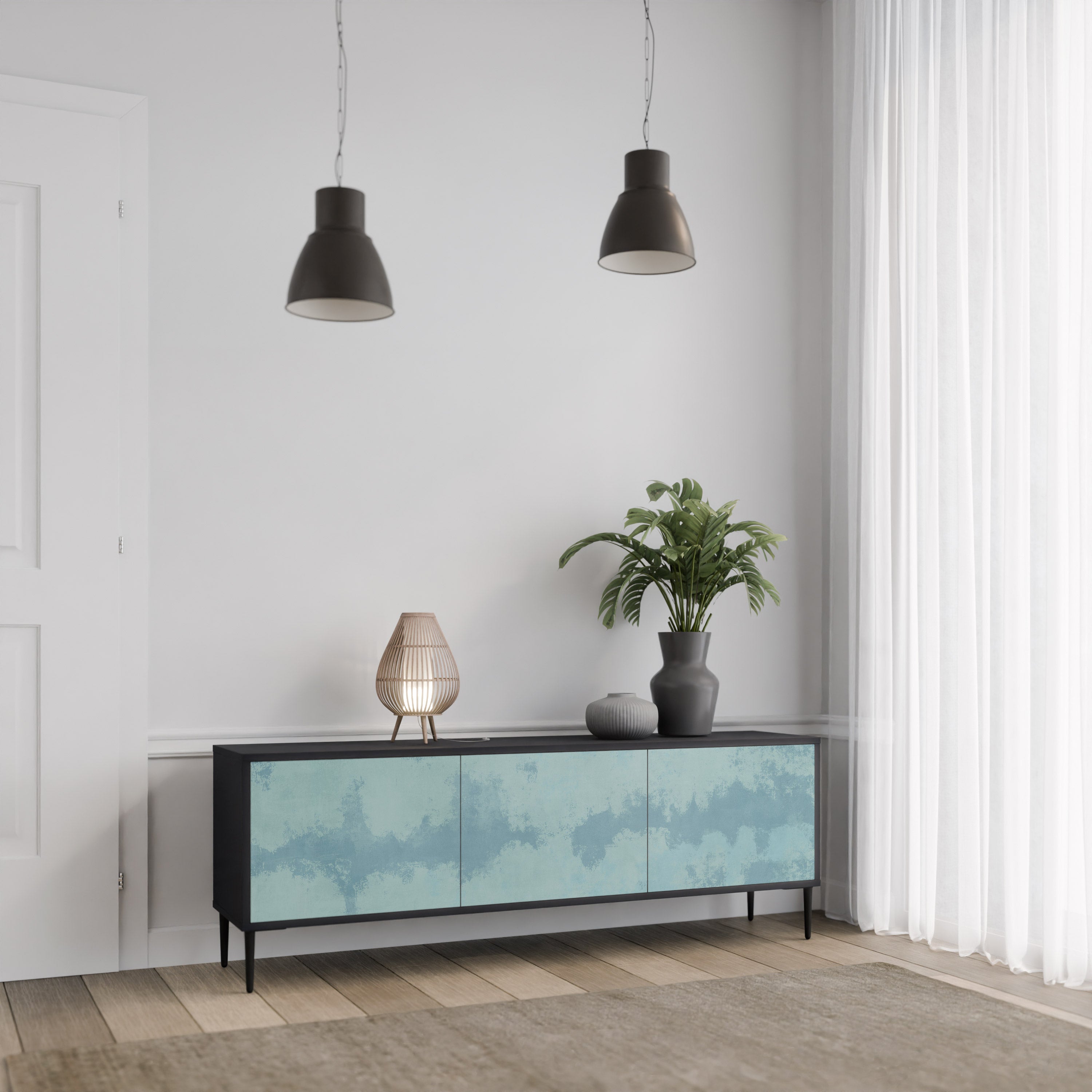 SKY WASH 3-Door TV Stand in Black Finish