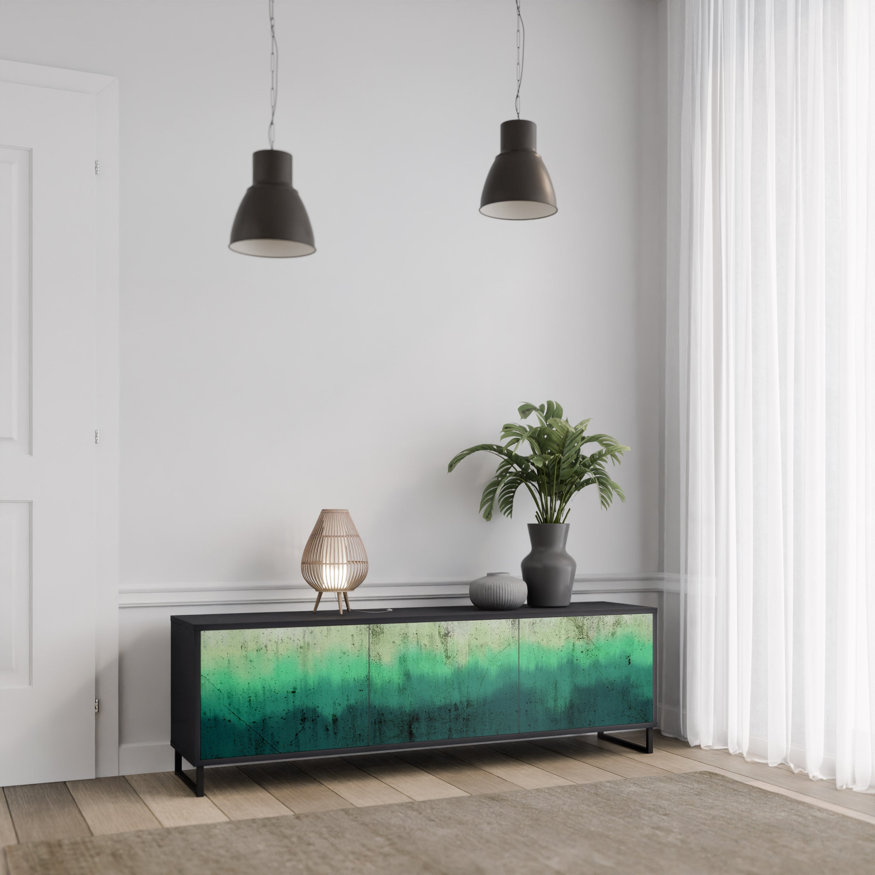 Mueble de TV de 3 puertas NORTHERN LIGHTS con acabado negro