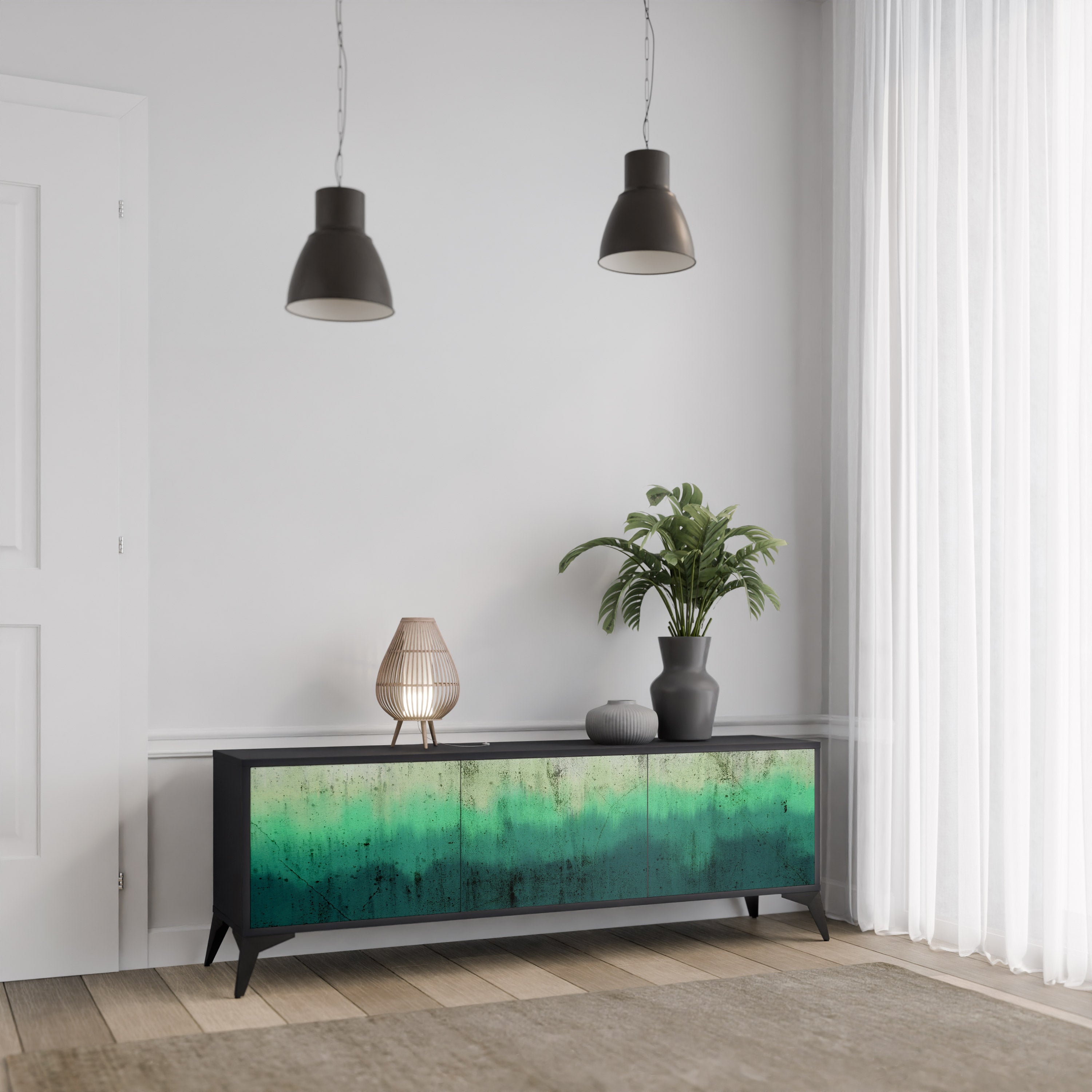 Mueble de TV de 3 puertas NORTHERN LIGHTS con acabado negro