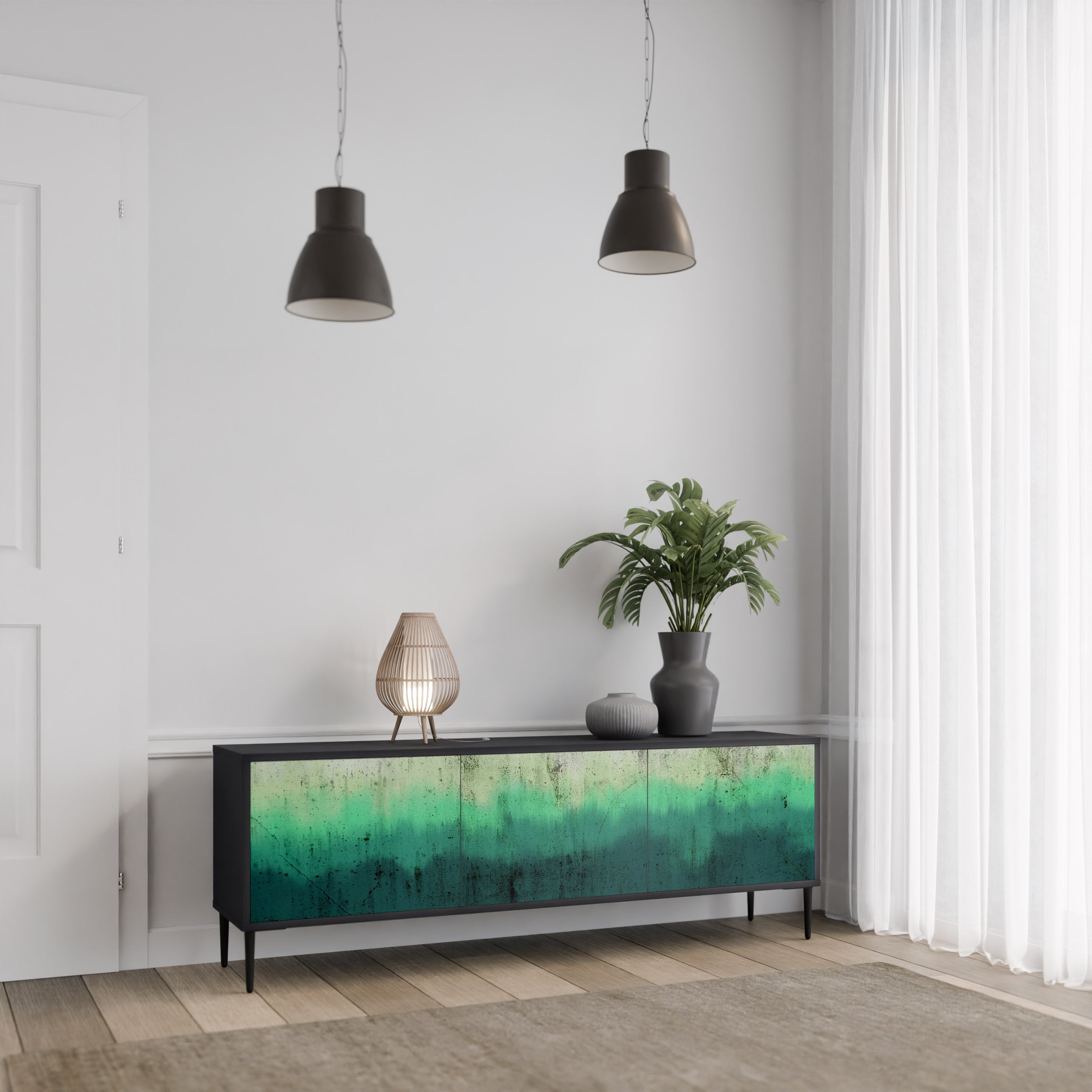 Mueble de TV de 3 puertas NORTHERN LIGHTS con acabado negro