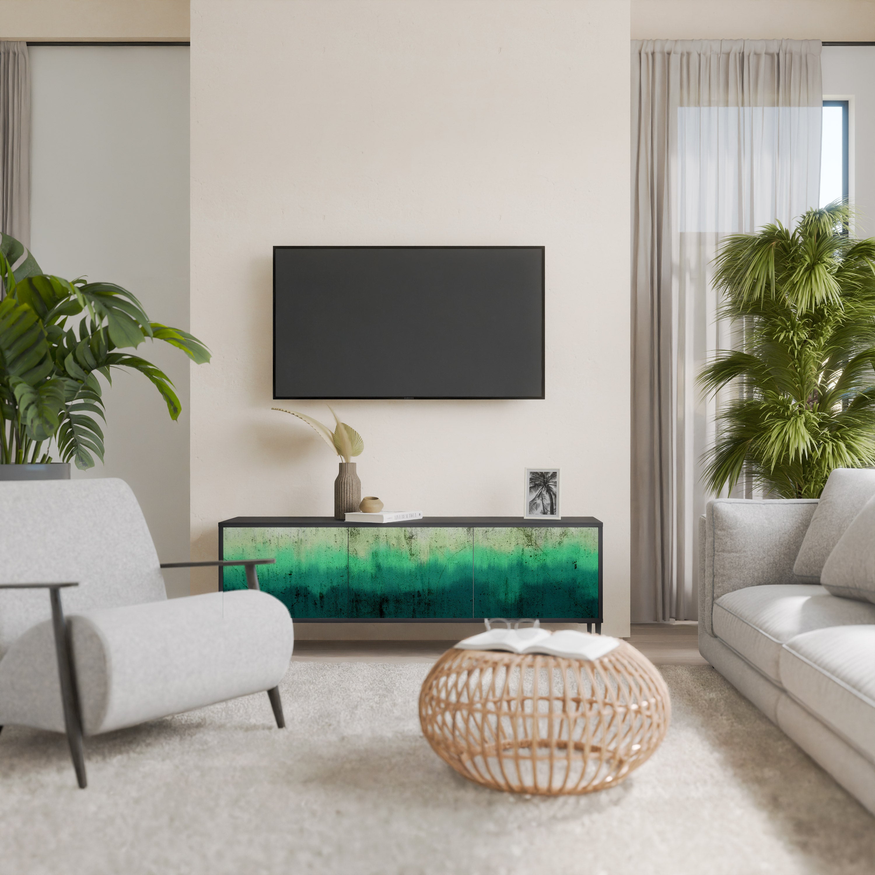Mueble de TV de 3 puertas NORTHERN LIGHTS con acabado negro