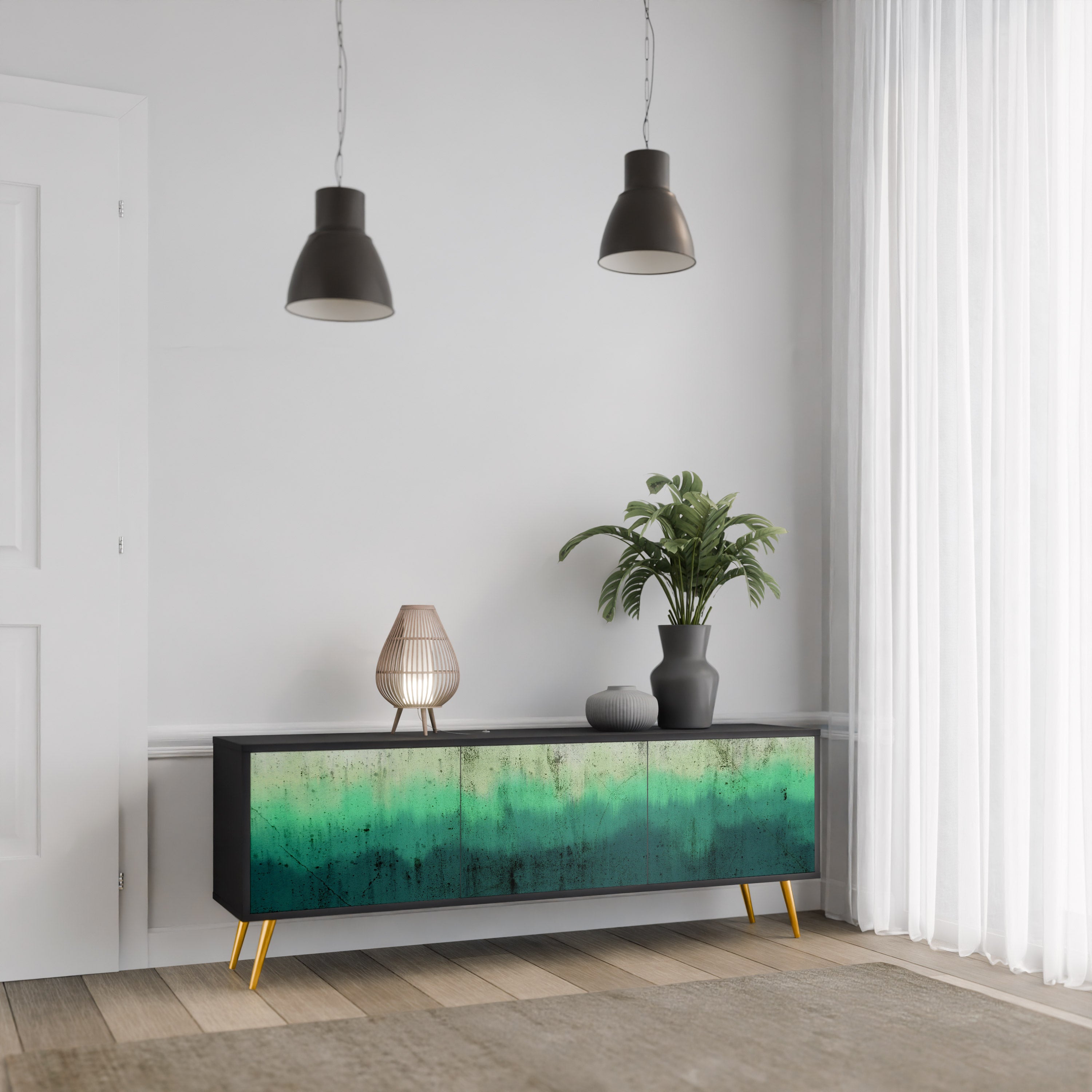Mueble de TV de 3 puertas NORTHERN LIGHTS con acabado negro