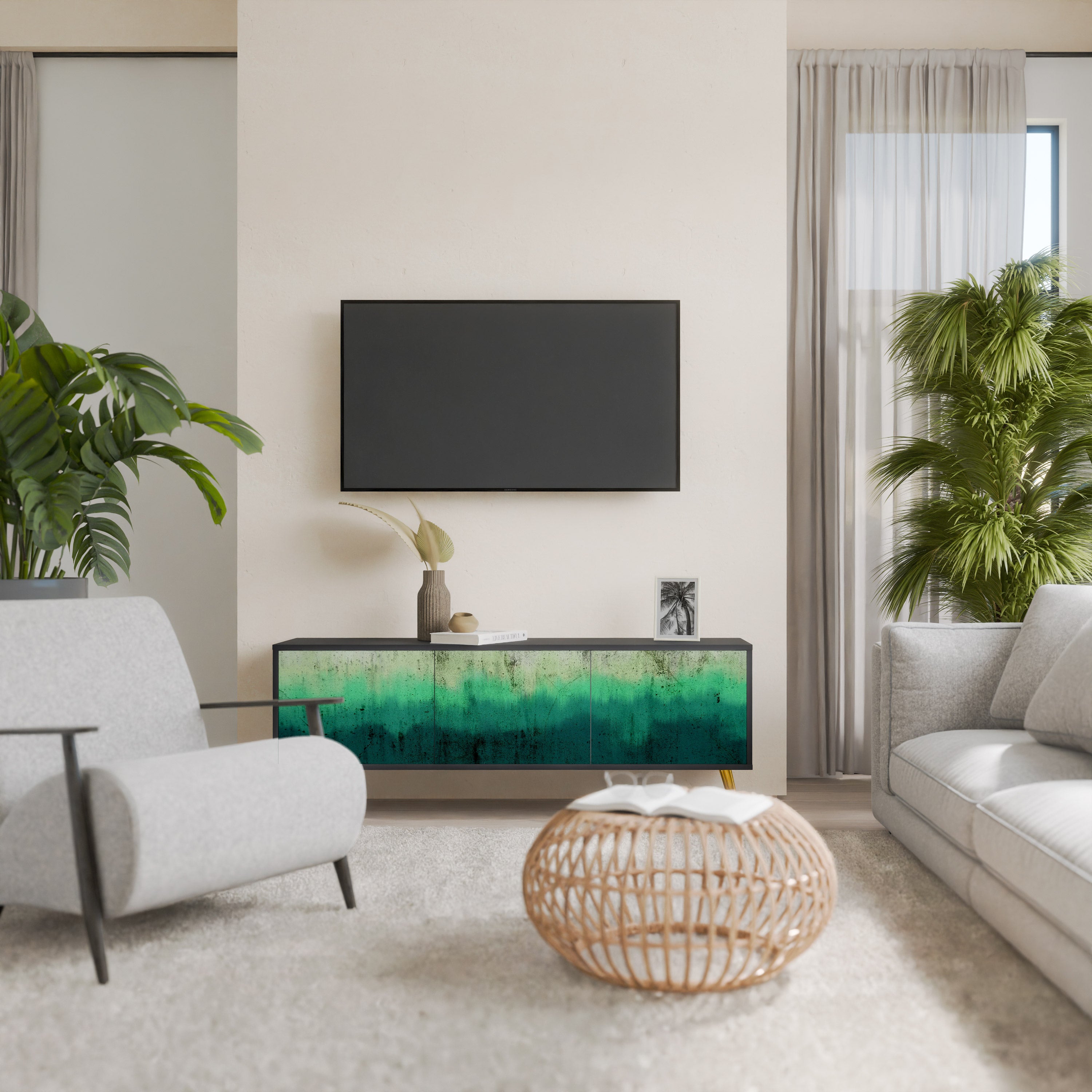 Mueble de TV de 3 puertas NORTHERN LIGHTS con acabado negro