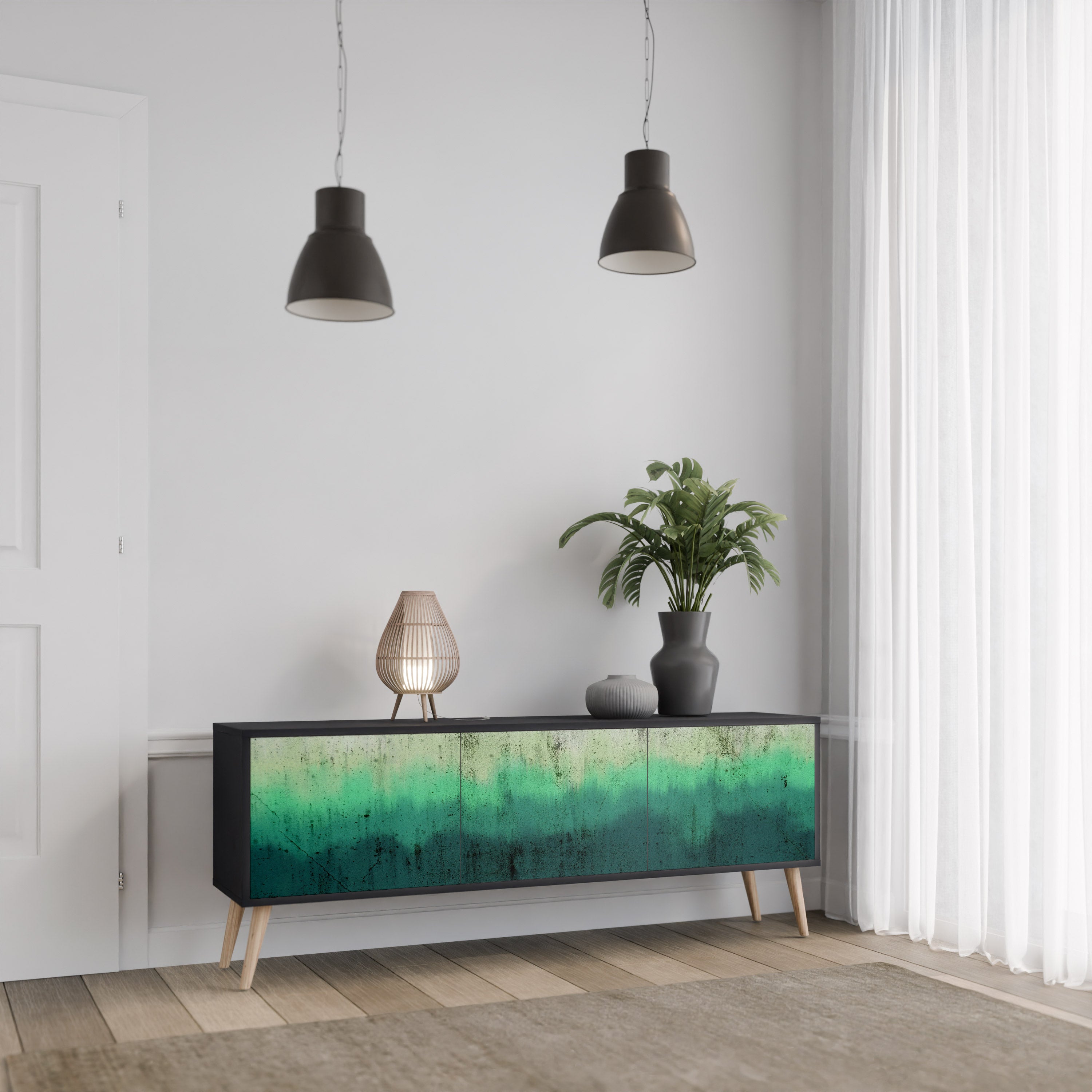 Mueble de TV de 3 puertas NORTHERN LIGHTS con acabado negro