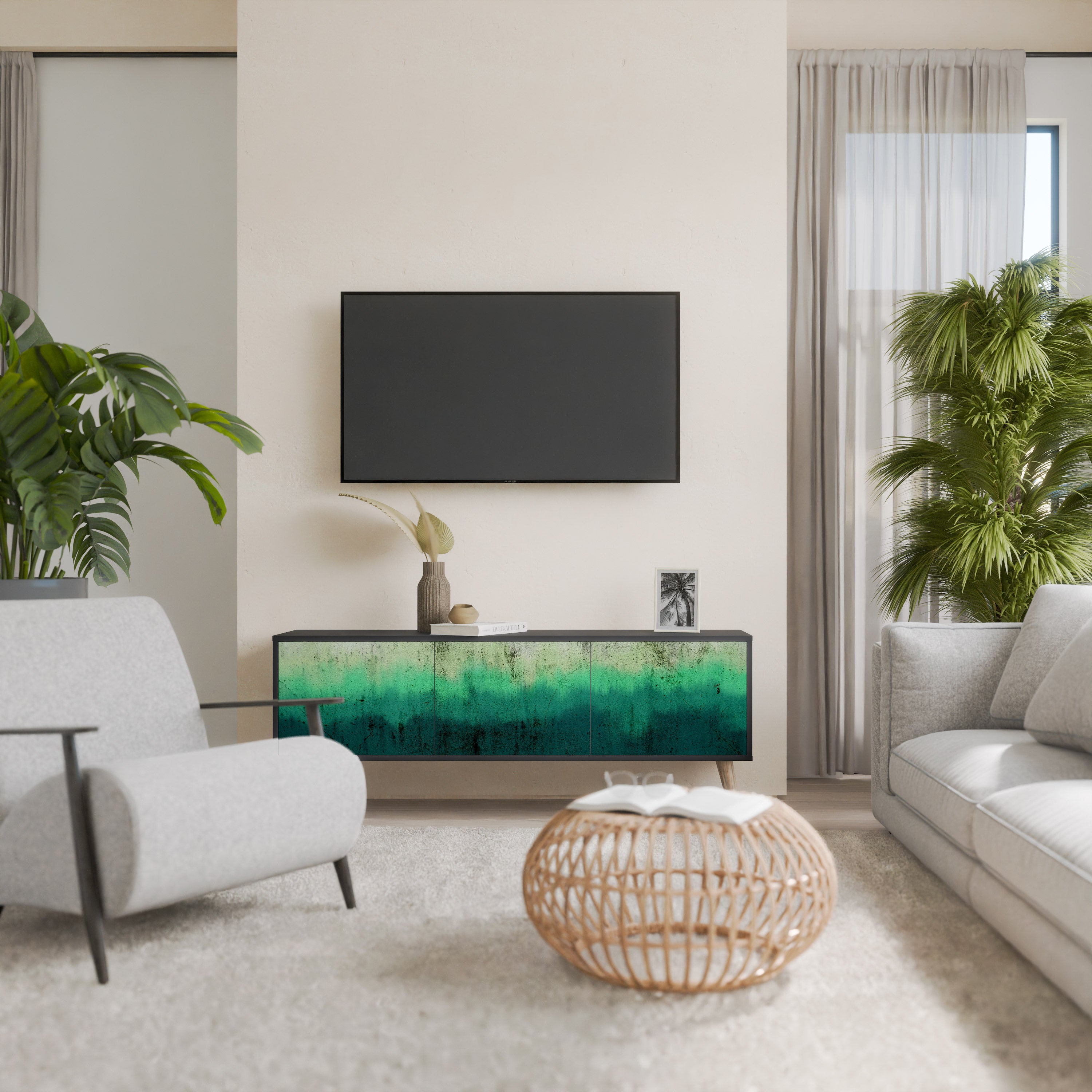 Mueble de TV de 3 puertas NORTHERN LIGHTS con acabado negro
