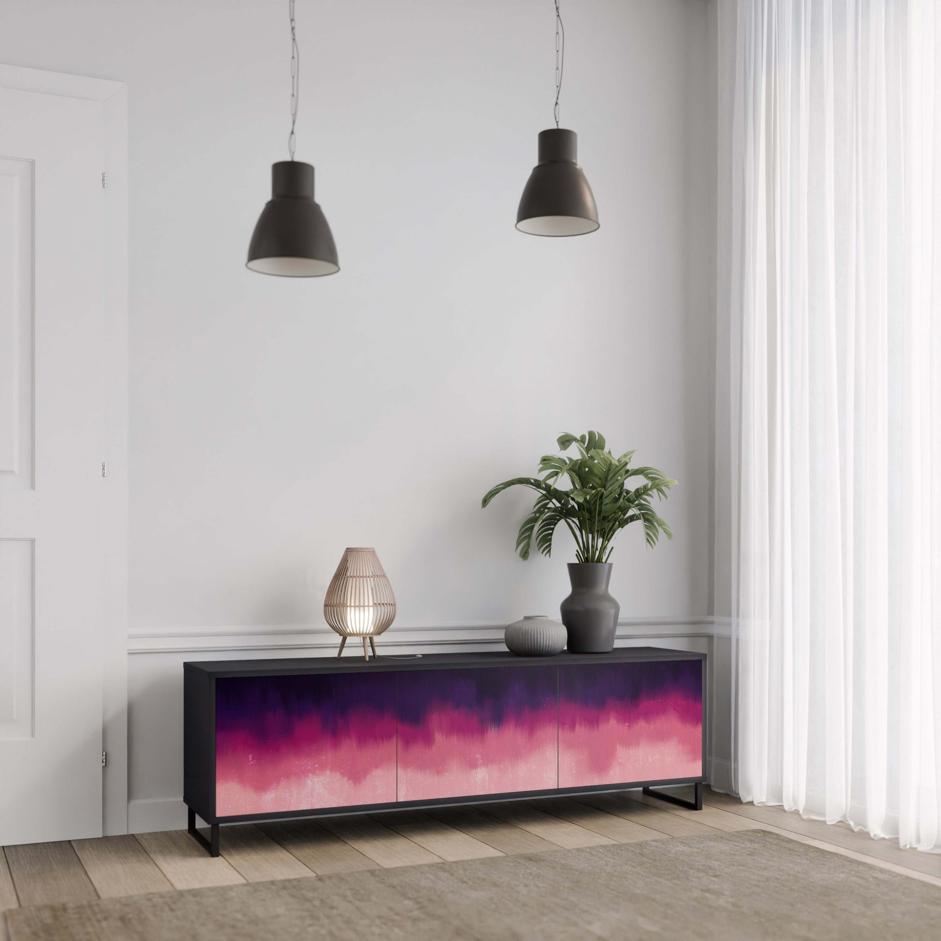 Mueble de TV AURORA BOREALIS de 3 puertas con acabado negro