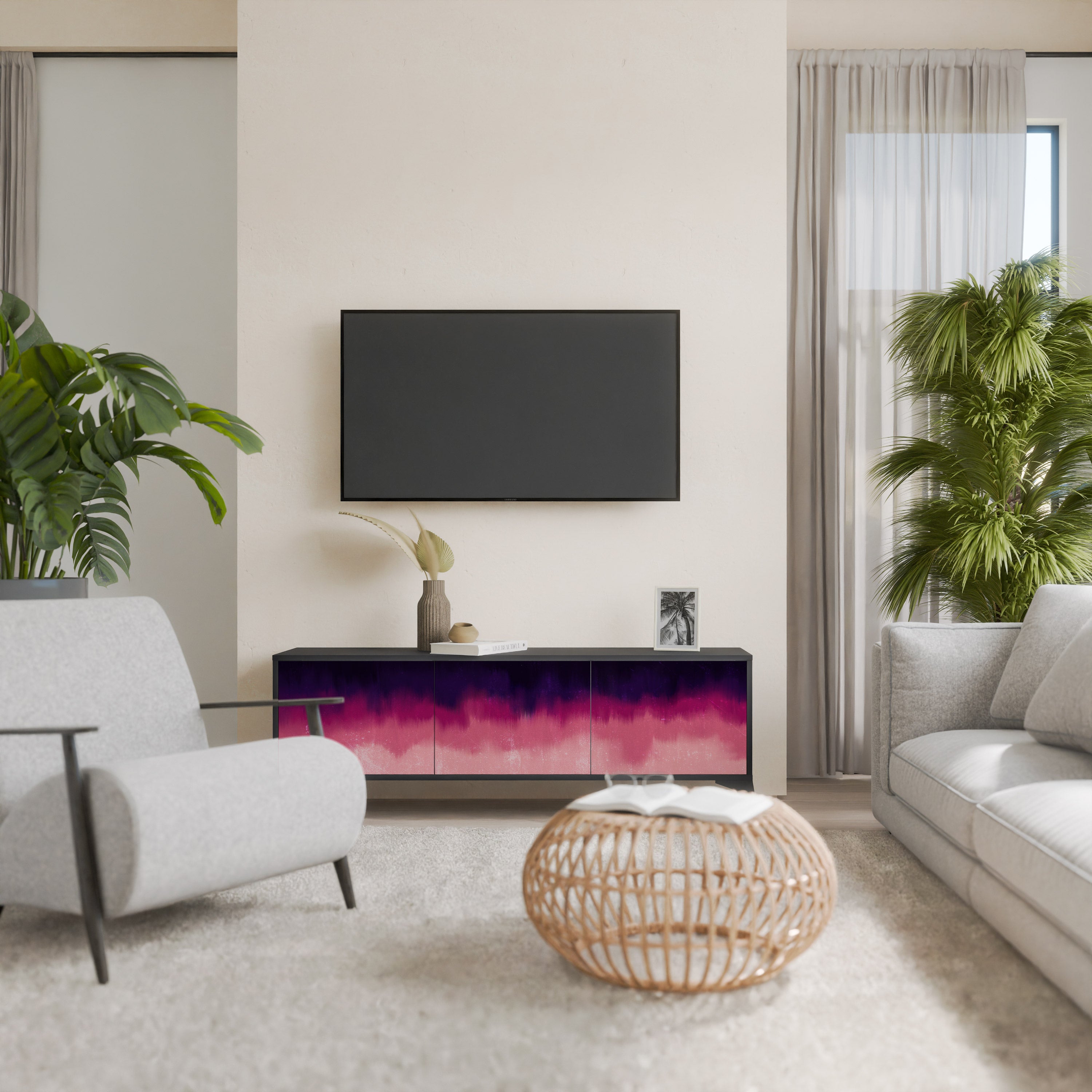 Mueble de TV AURORA BOREALIS de 3 puertas con acabado negro