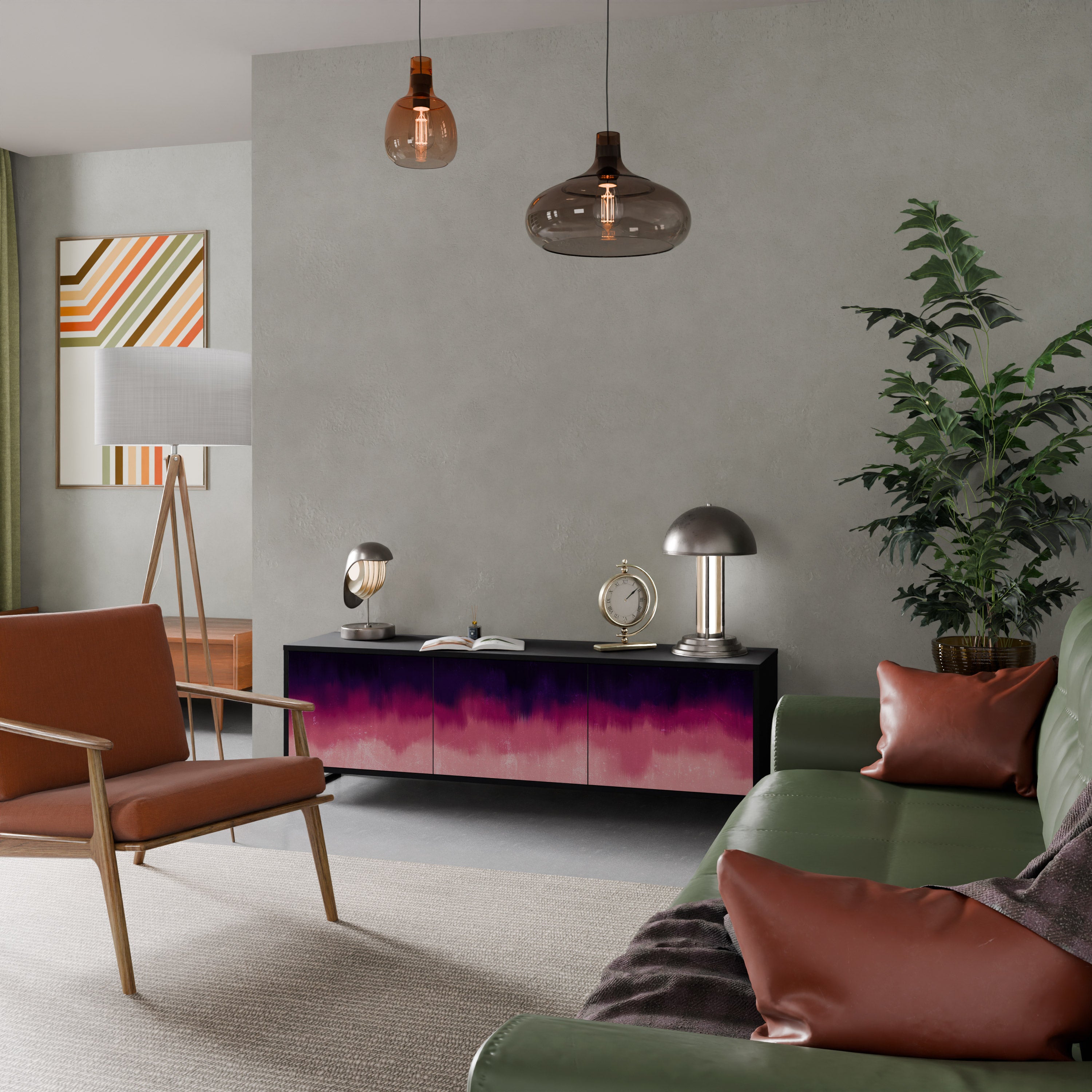 Mueble de TV AURORA BOREALIS de 3 puertas con acabado negro