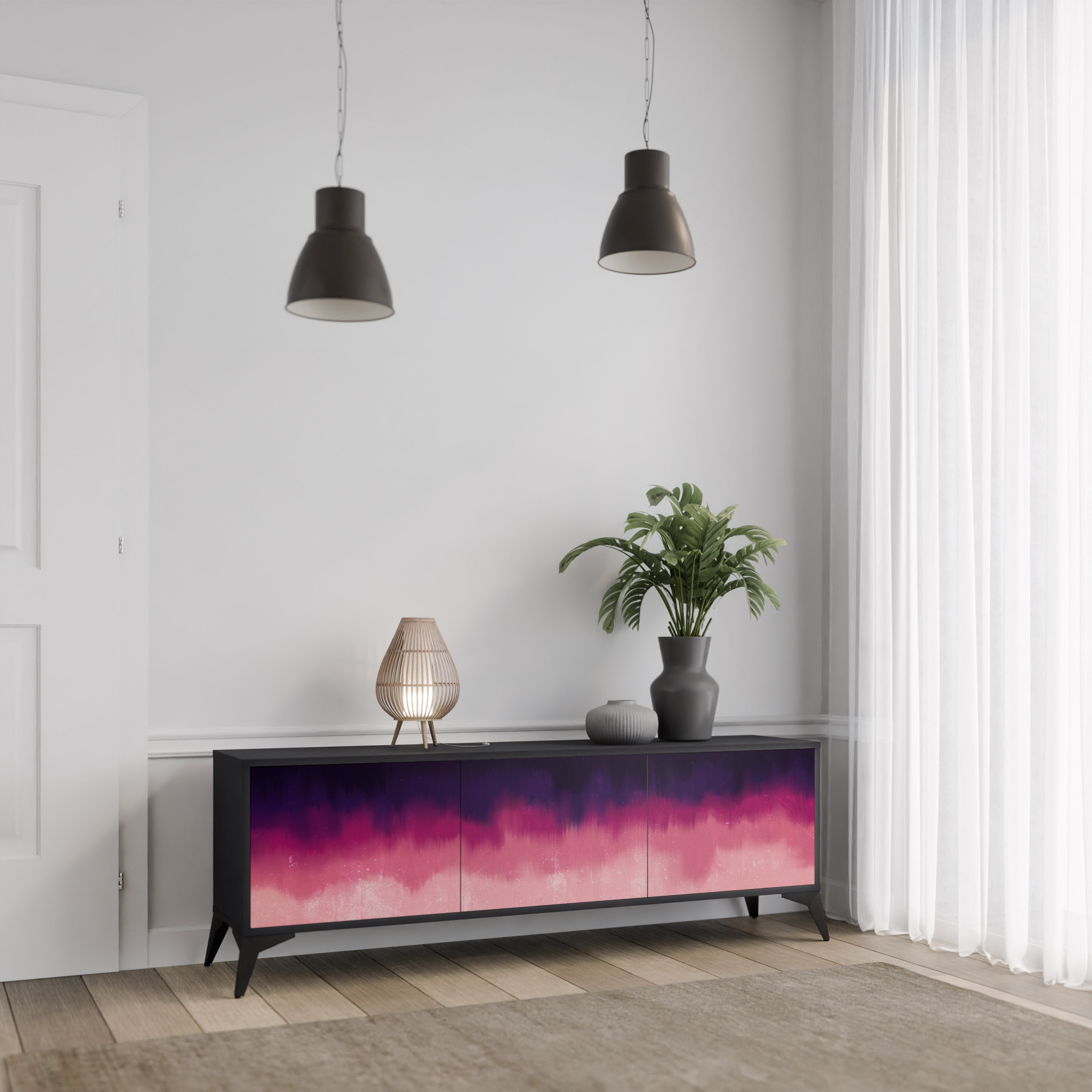 Mueble de TV AURORA BOREALIS de 3 puertas con acabado negro