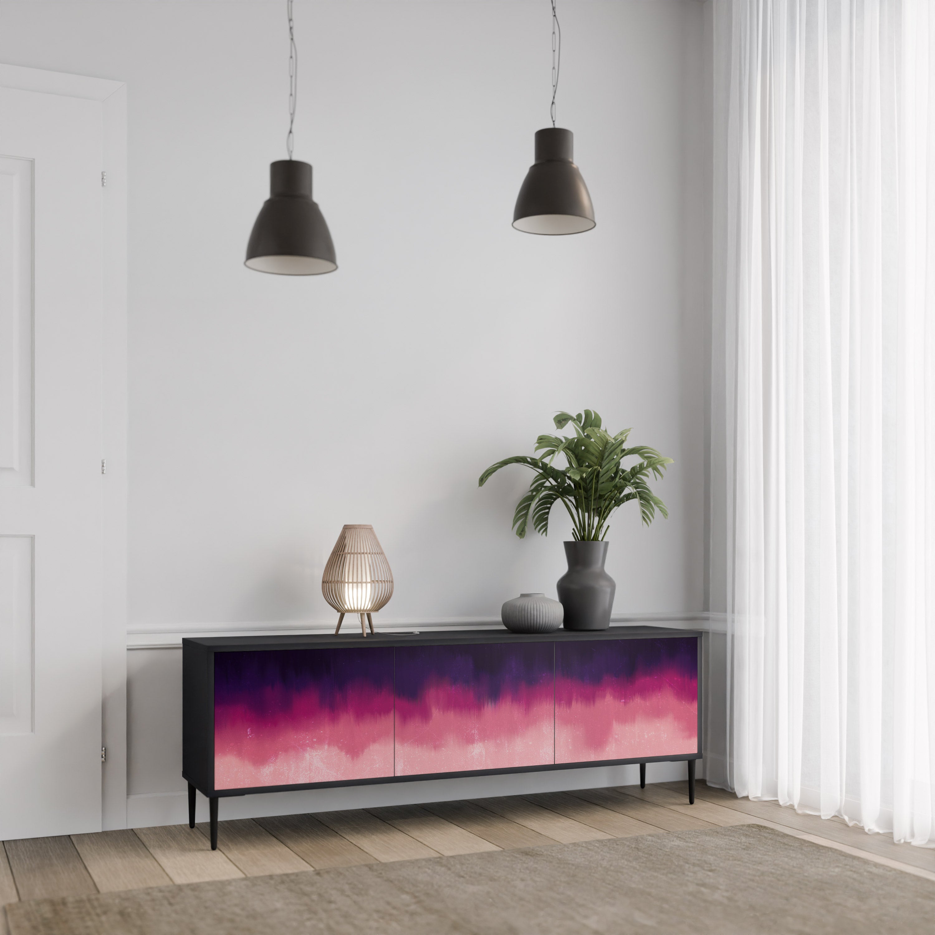 Mueble de TV AURORA BOREALIS de 3 puertas con acabado negro
