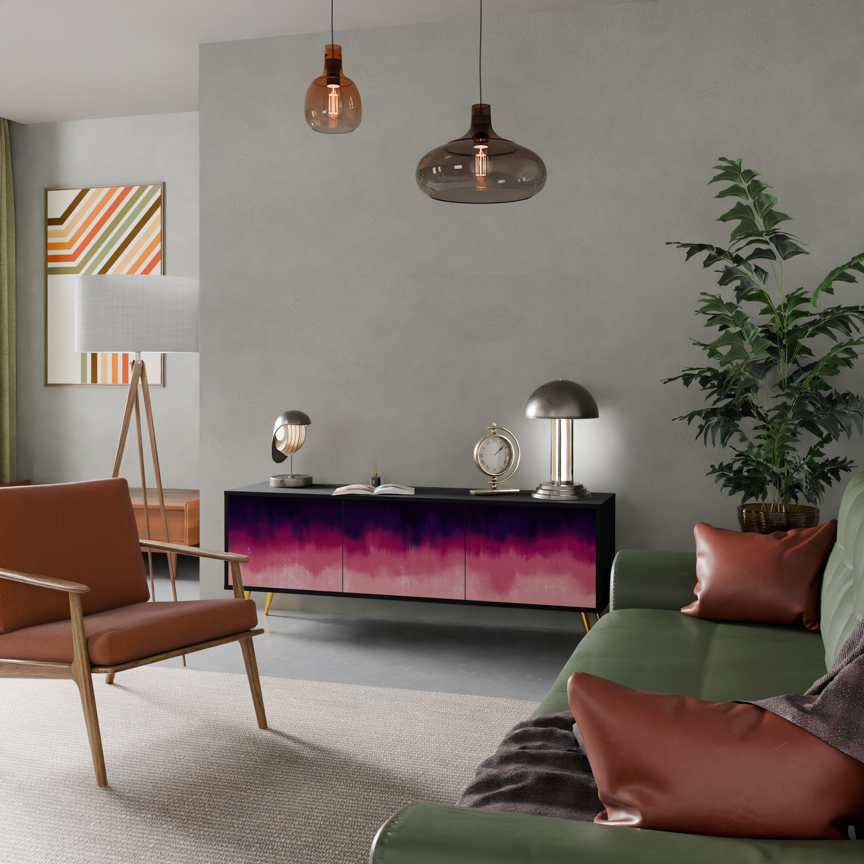 Mueble de TV AURORA BOREALIS de 3 puertas con acabado negro