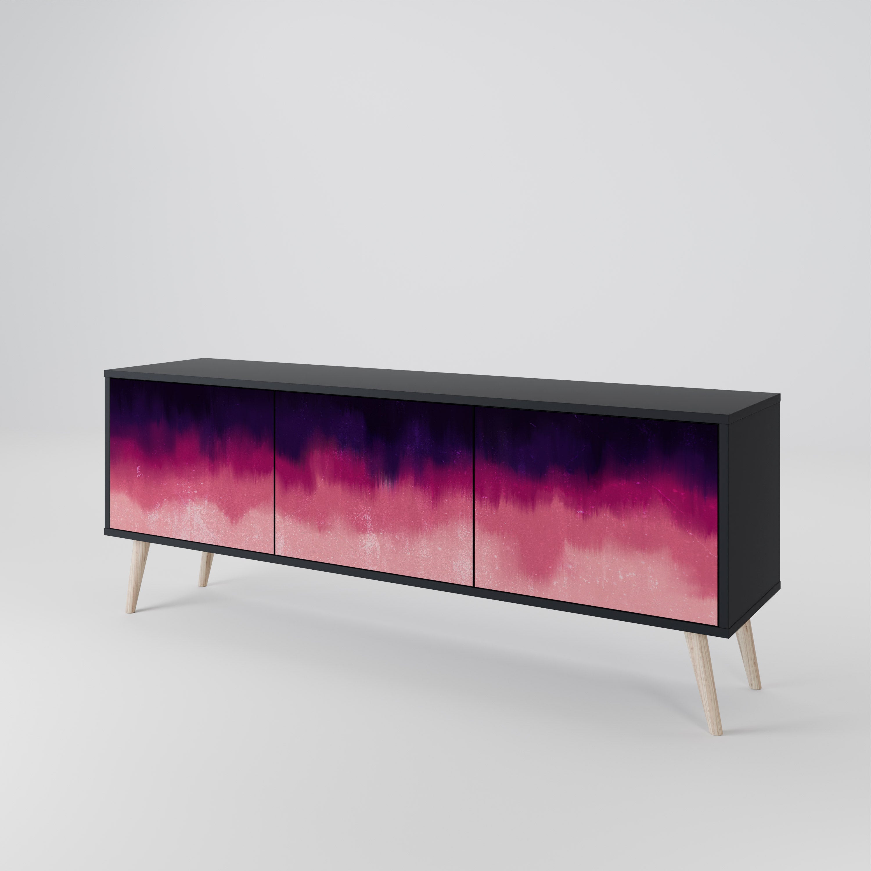Mueble de TV AURORA BOREALIS de 3 puertas con acabado negro