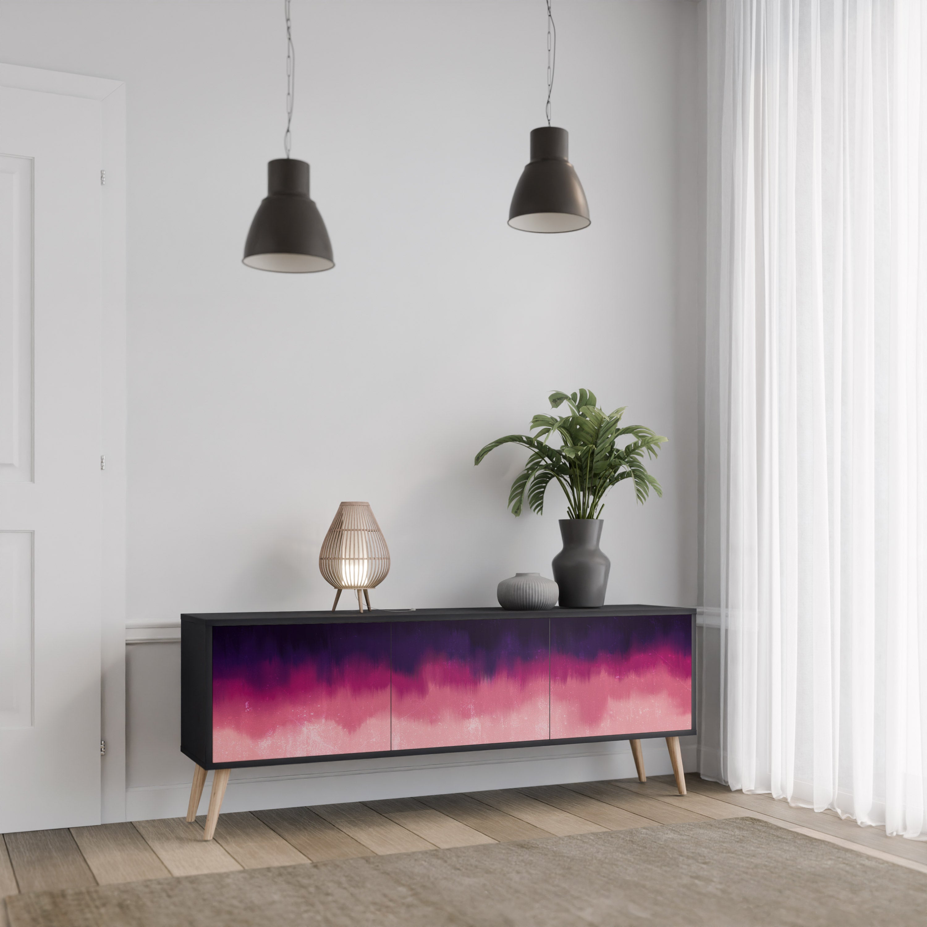 Mueble de TV AURORA BOREALIS de 3 puertas con acabado negro