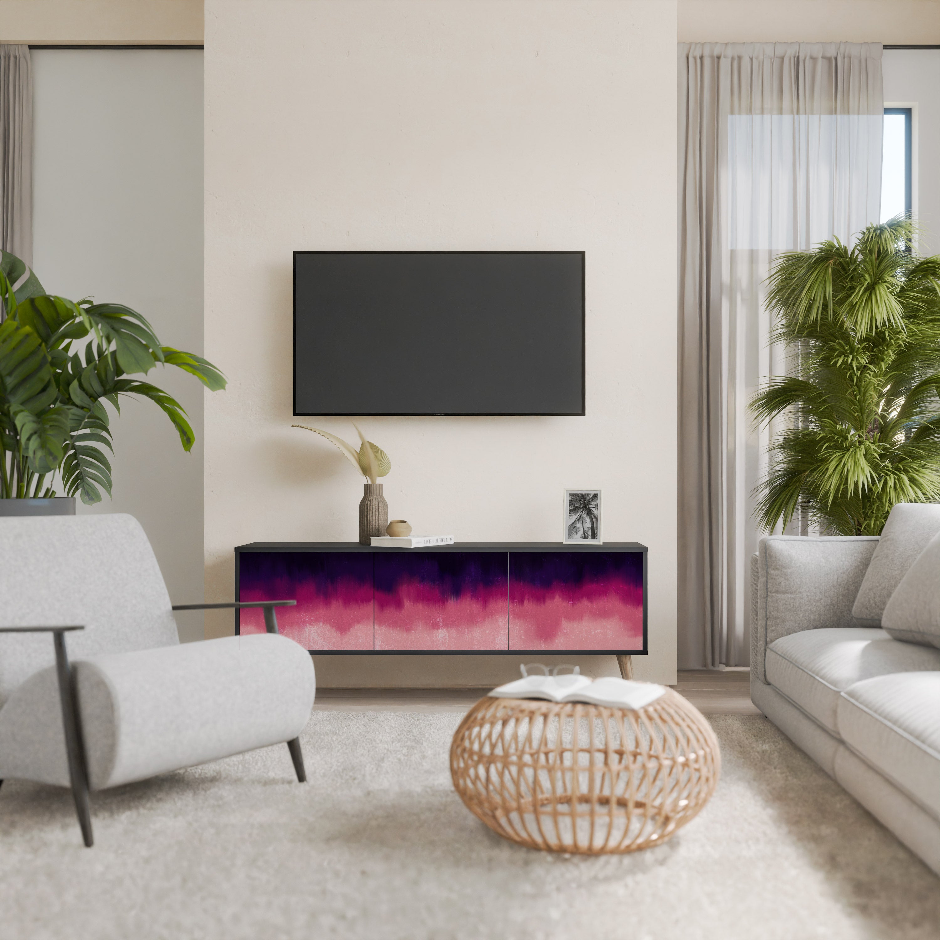 Mueble de TV AURORA BOREALIS de 3 puertas con acabado negro