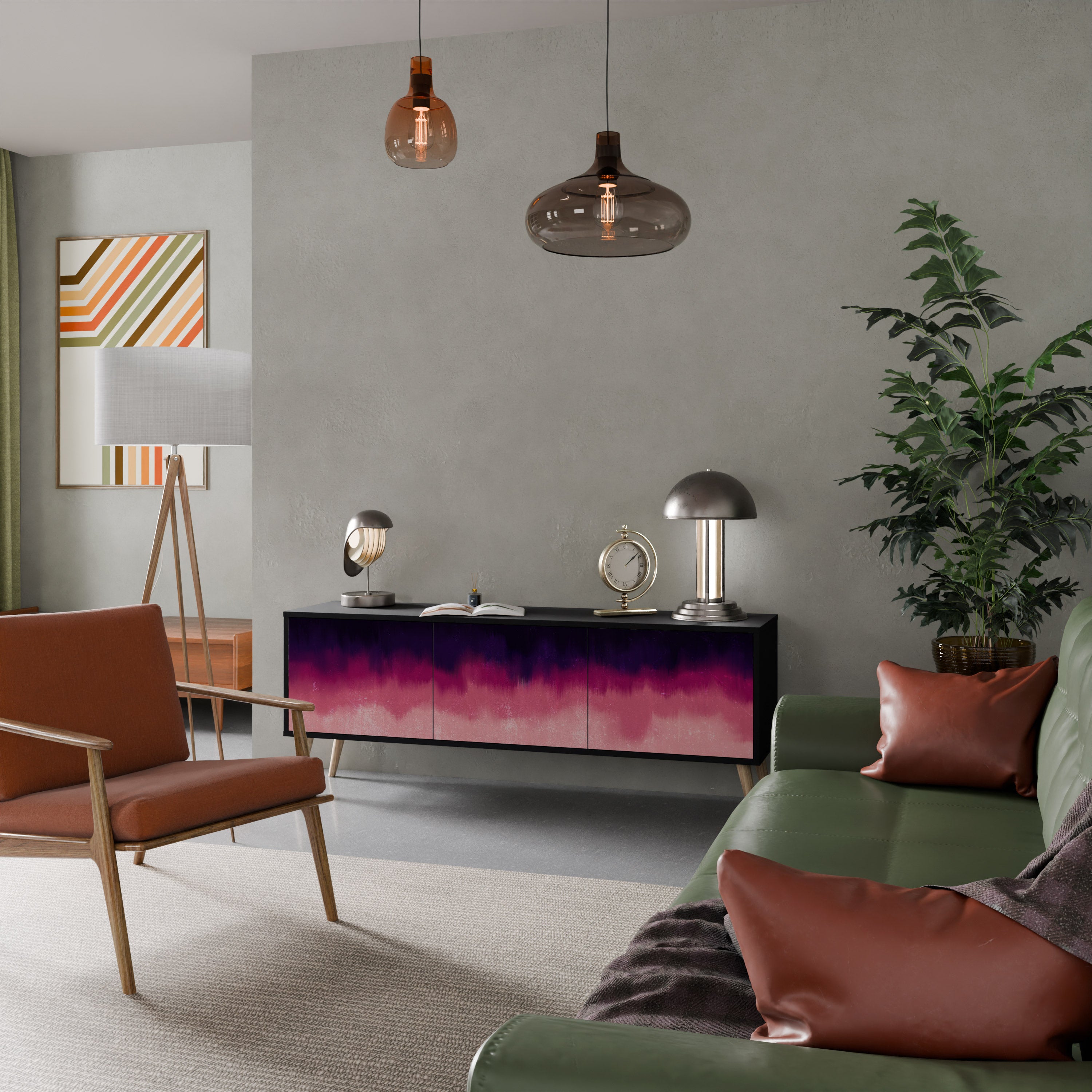 Mueble de TV AURORA BOREALIS de 3 puertas con acabado negro