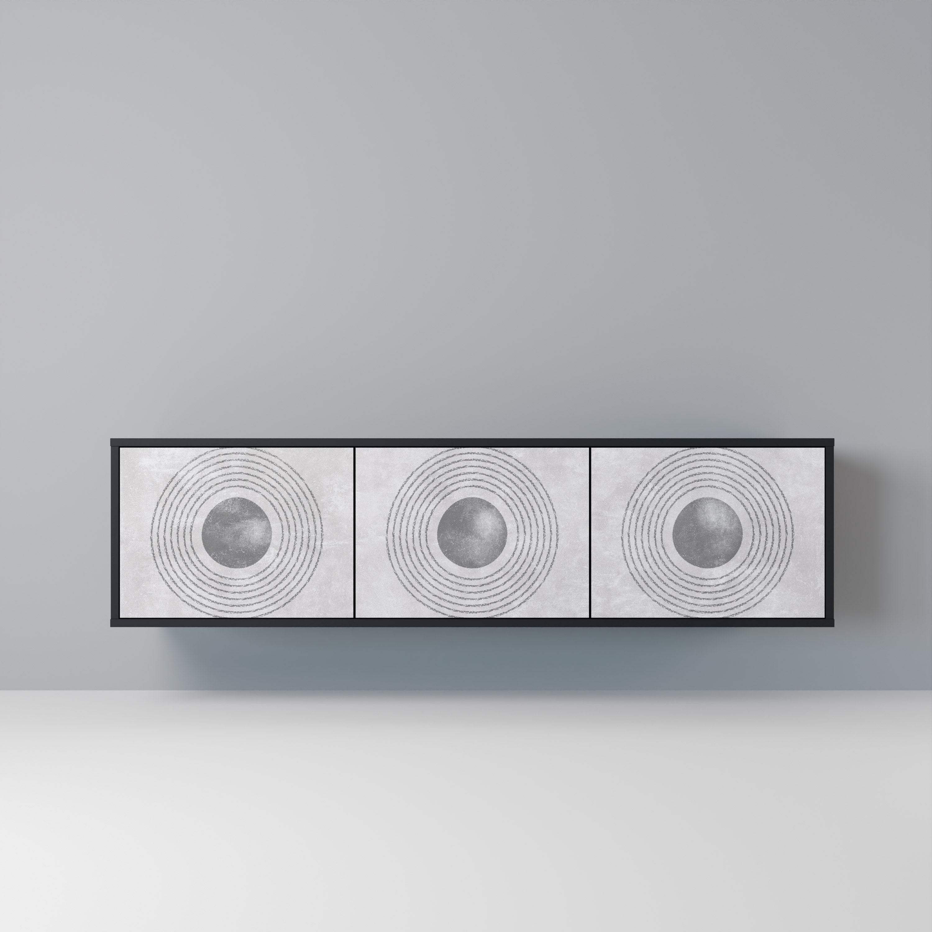 Mueble de TV de 3 puertas SOLID CIRCLES en acabado negro