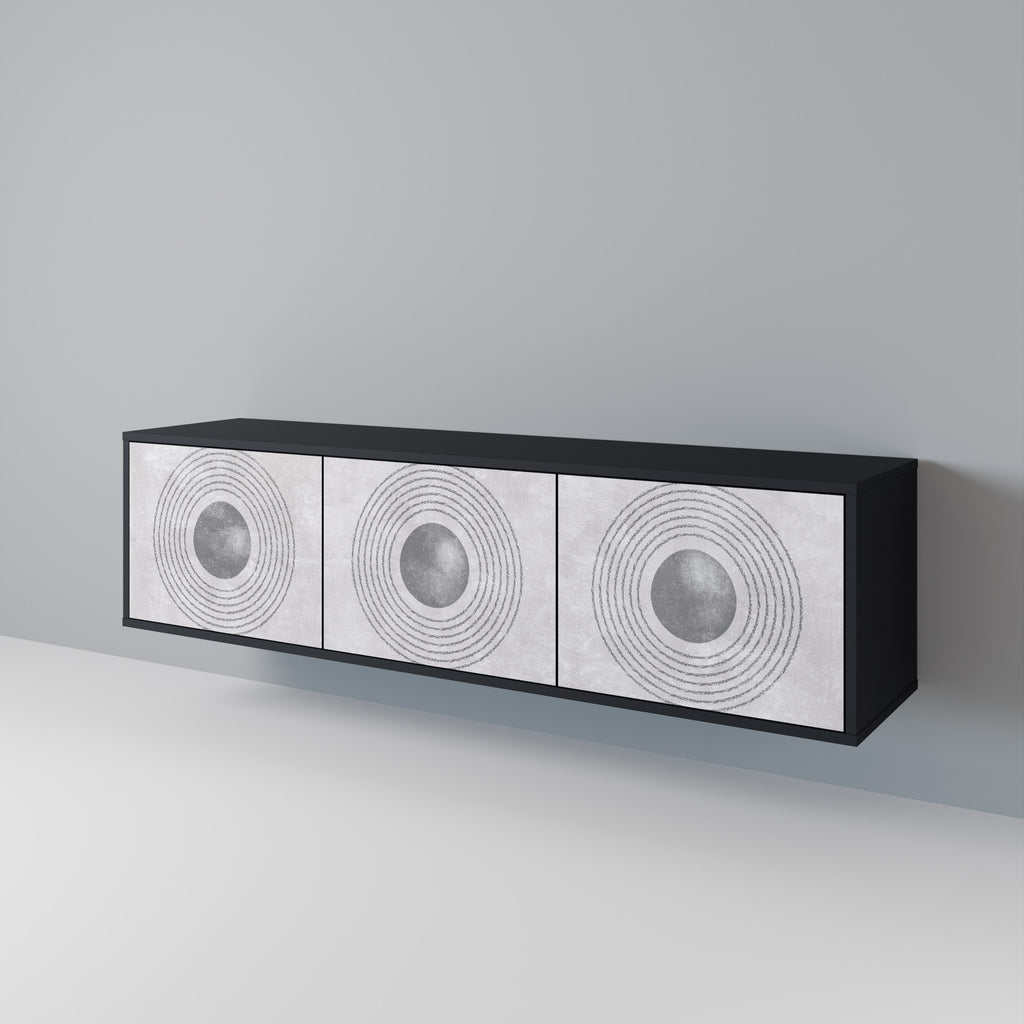Mueble de TV de 3 puertas SOLID CIRCLES en acabado negro