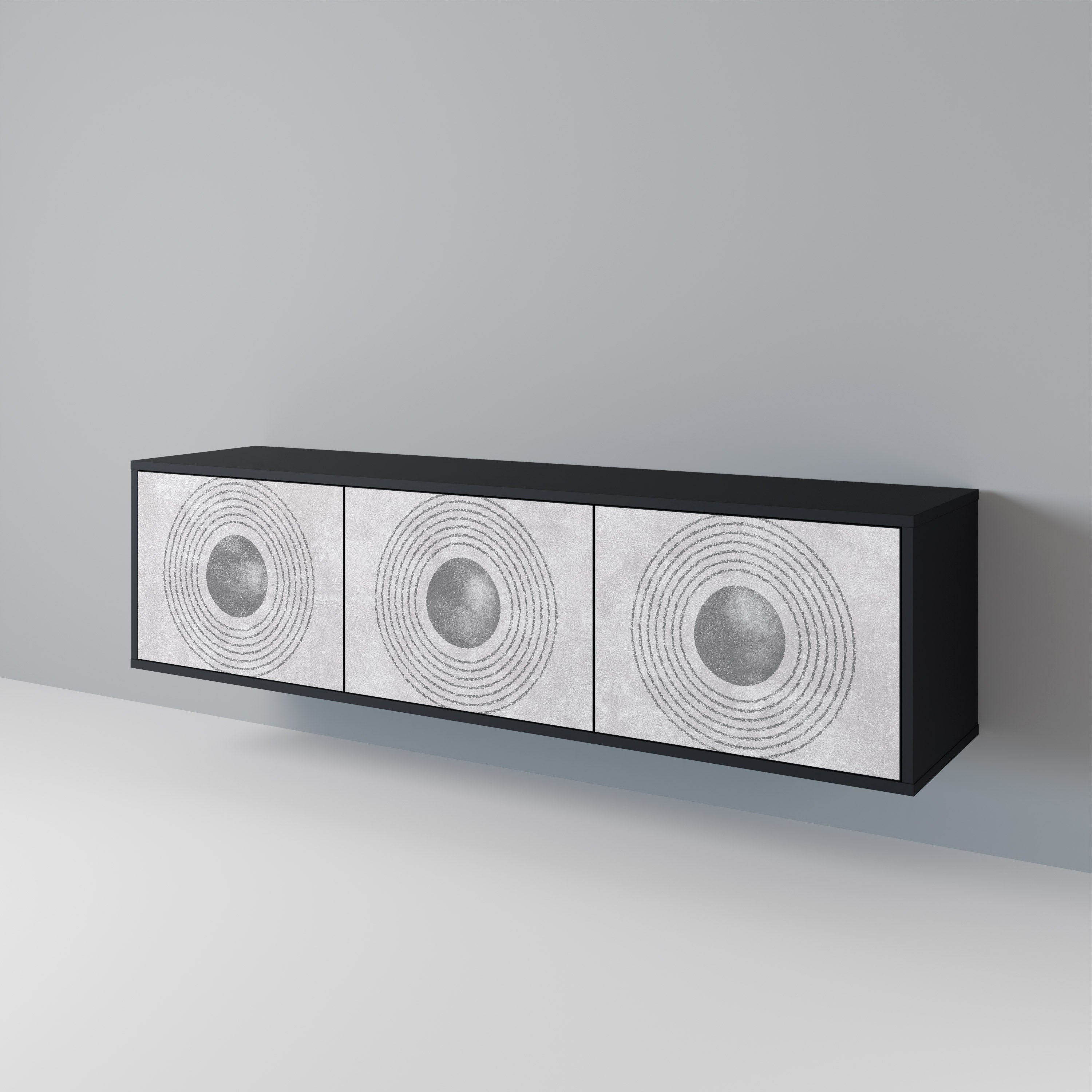 Mueble de TV de 3 puertas SOLID CIRCLES en acabado negro