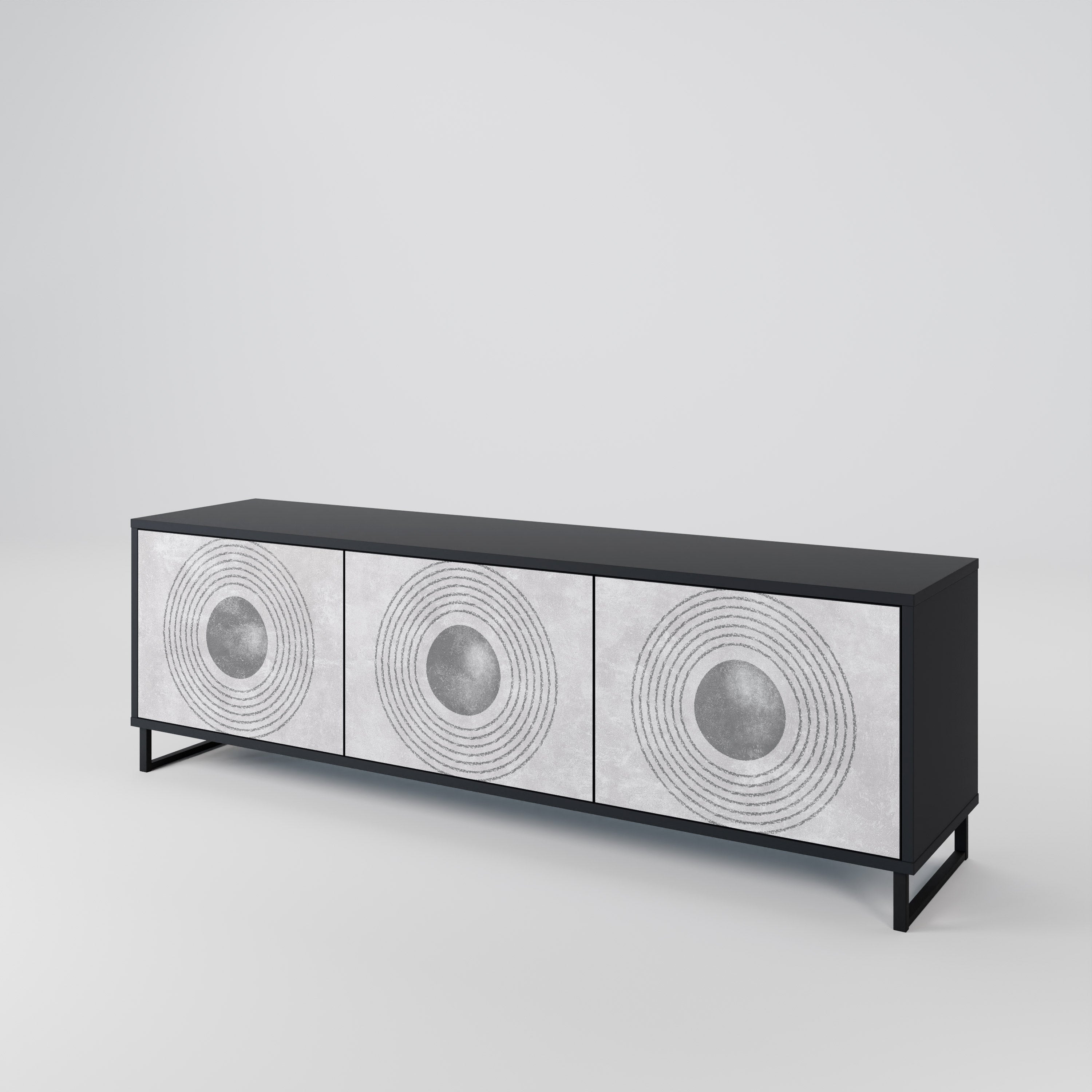 Mueble de TV de 3 puertas SOLID CIRCLES en acabado negro