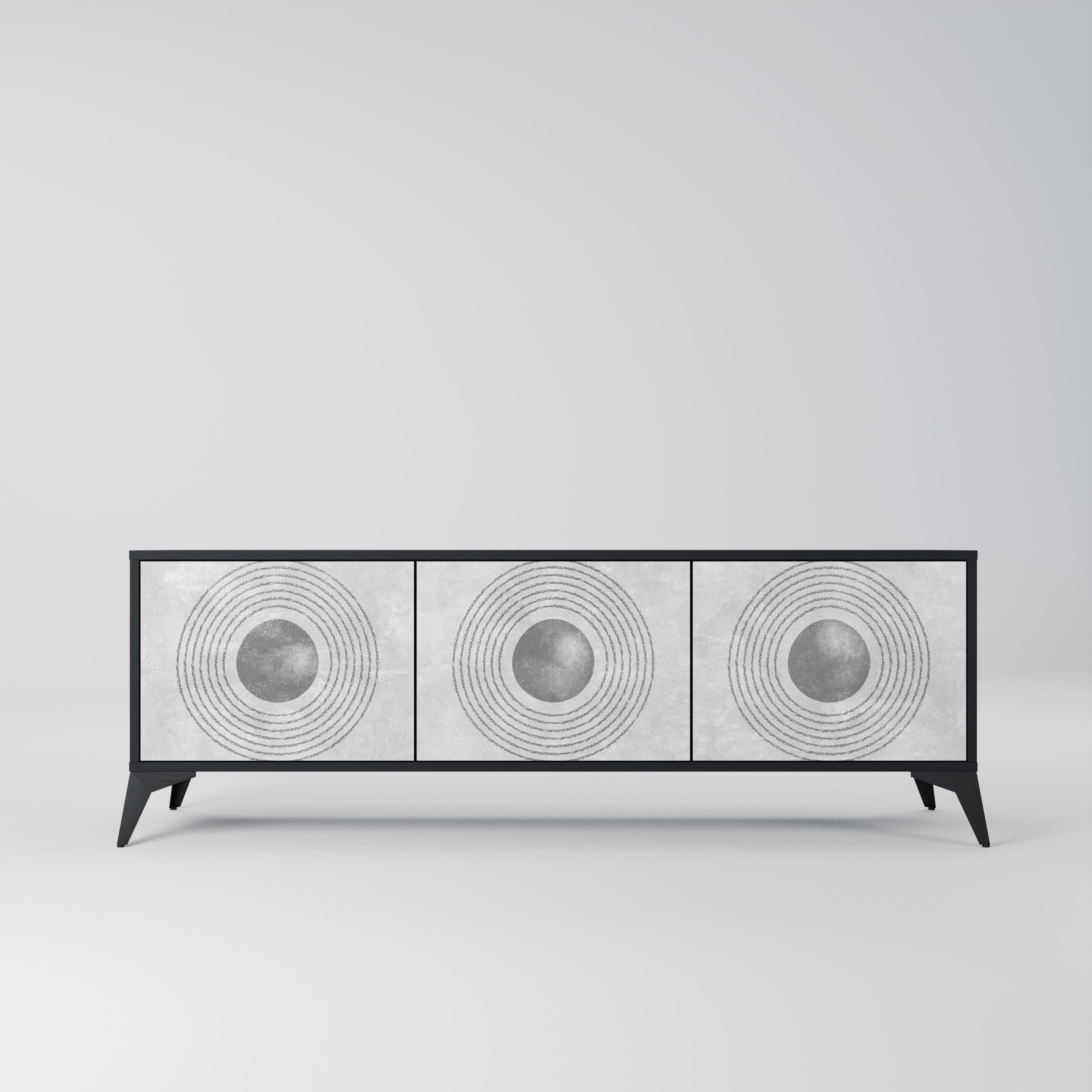 Mueble de TV de 3 puertas SOLID CIRCLES en acabado negro