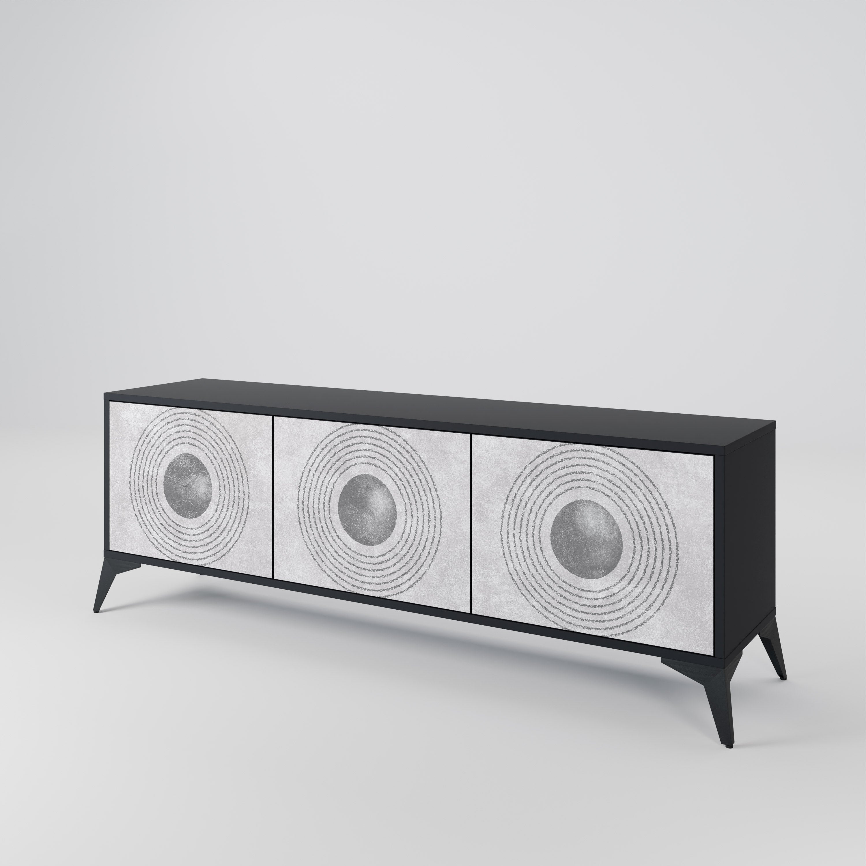 Mueble de TV de 3 puertas SOLID CIRCLES en acabado negro
