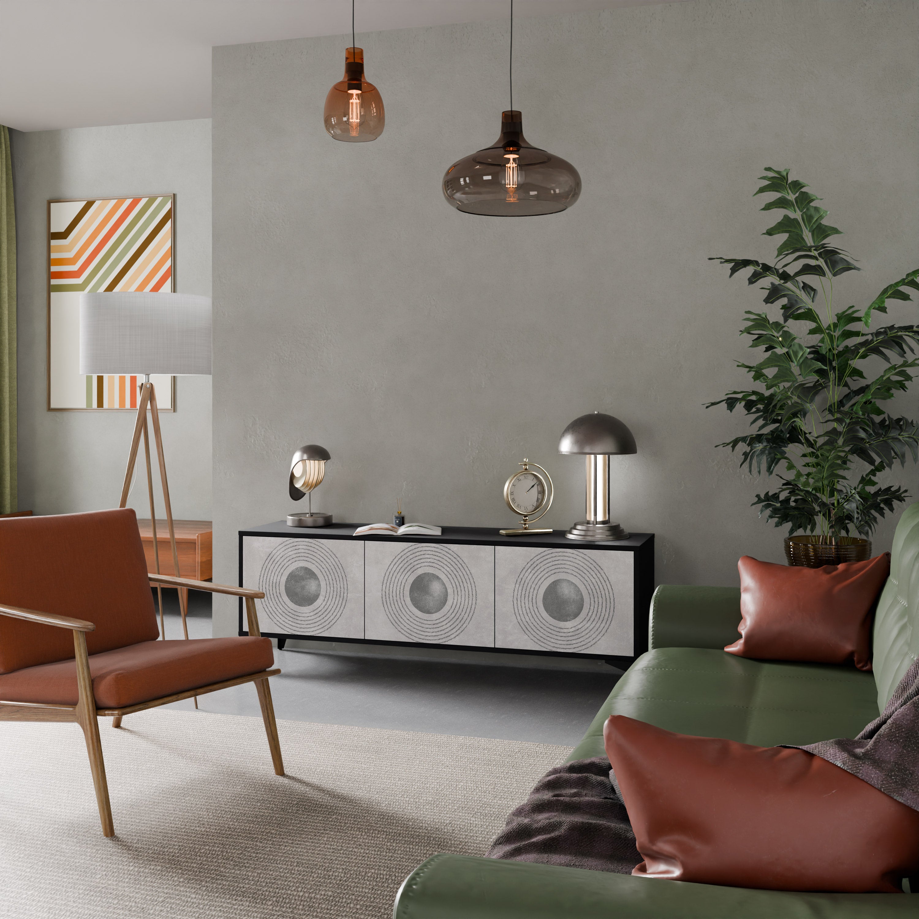 Mueble de TV de 3 puertas SOLID CIRCLES en acabado negro