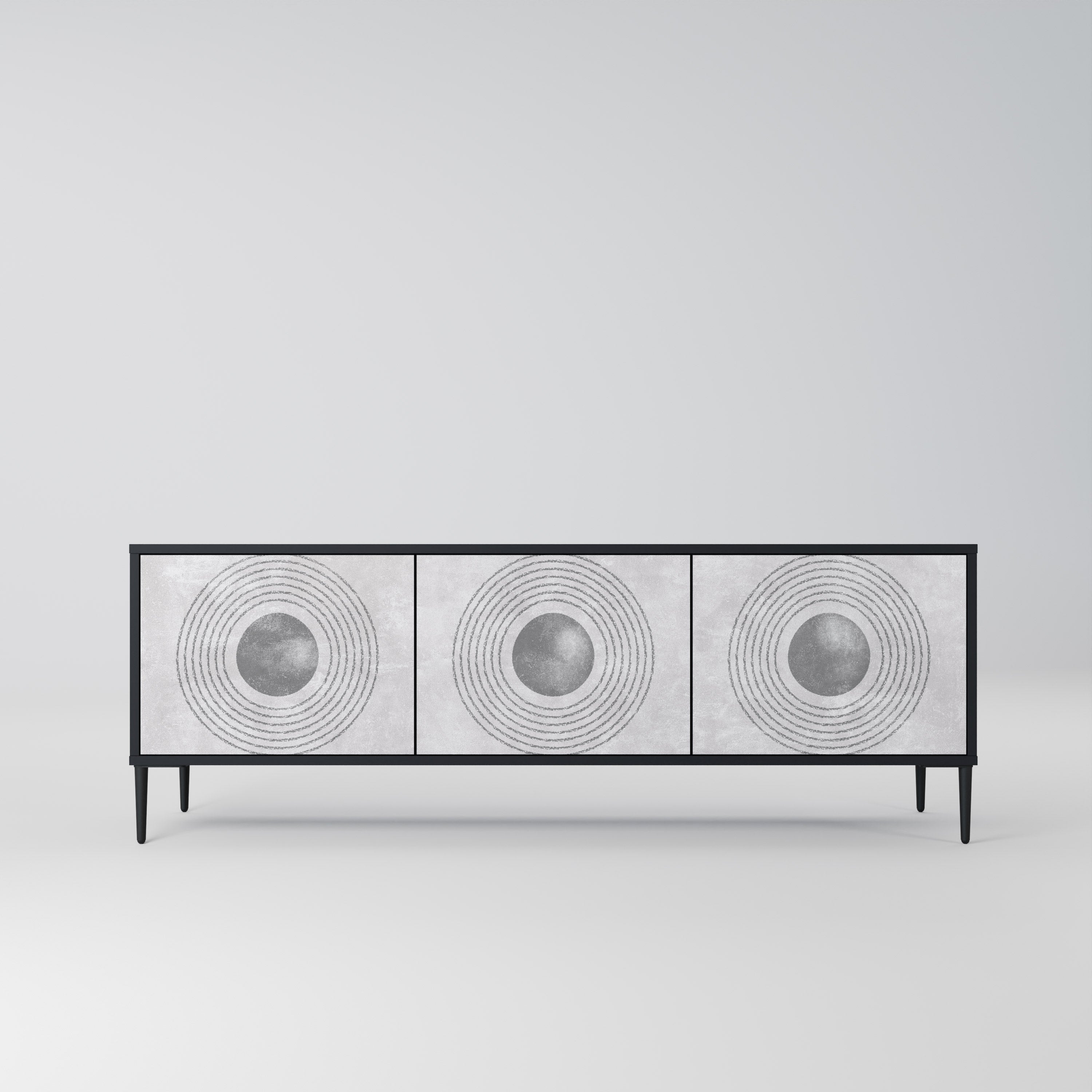 Mueble de TV de 3 puertas SOLID CIRCLES en acabado negro