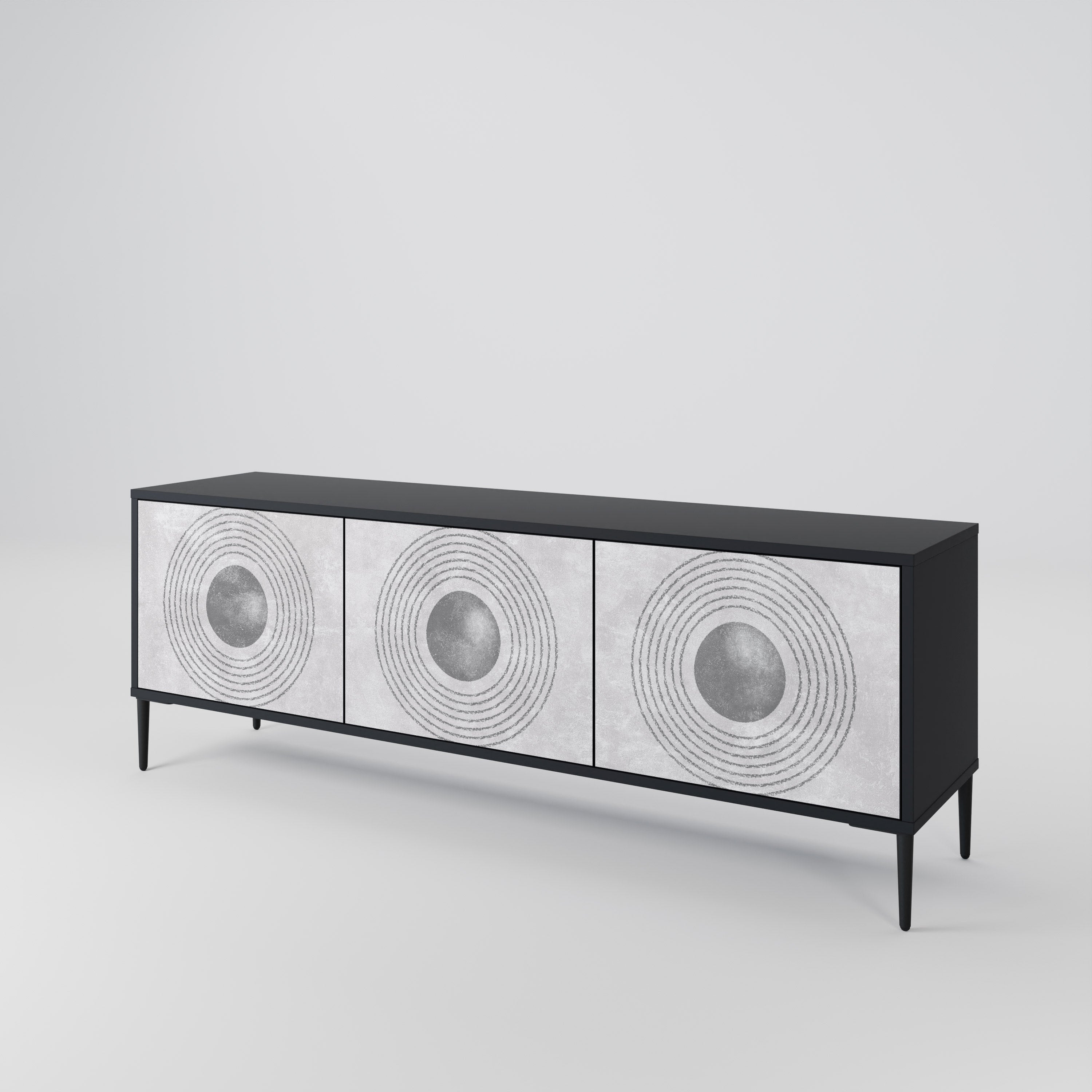 Mueble de TV de 3 puertas SOLID CIRCLES en acabado negro