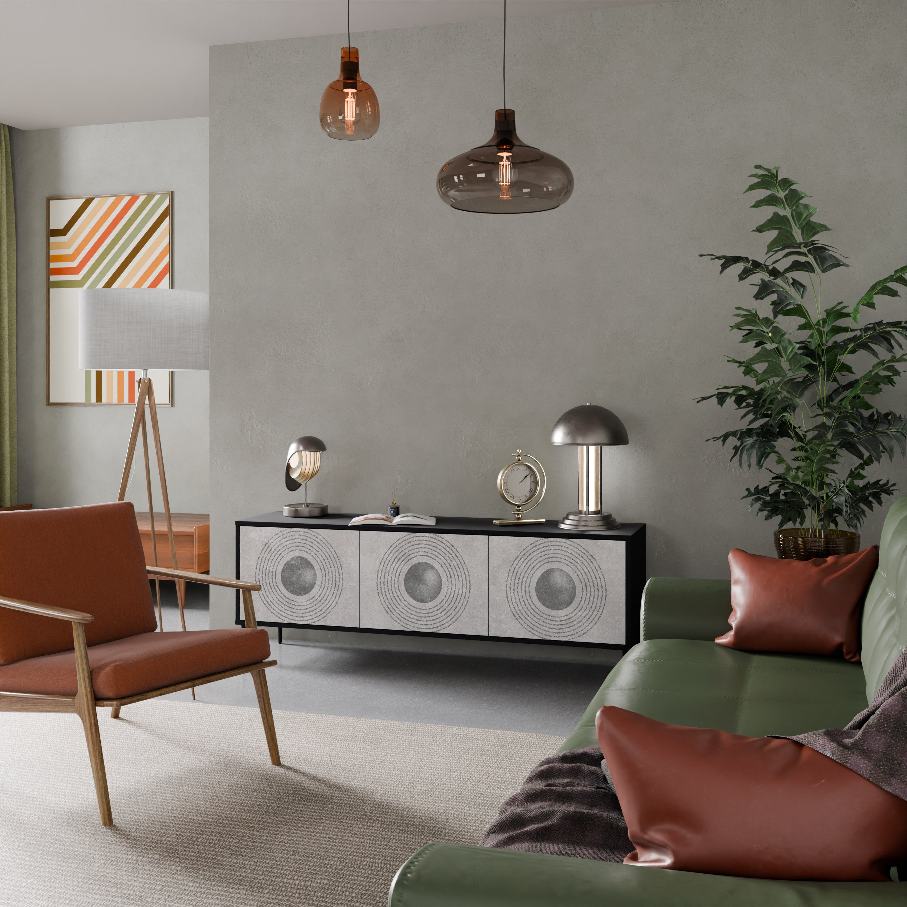 Mueble de TV de 3 puertas SOLID CIRCLES en acabado negro